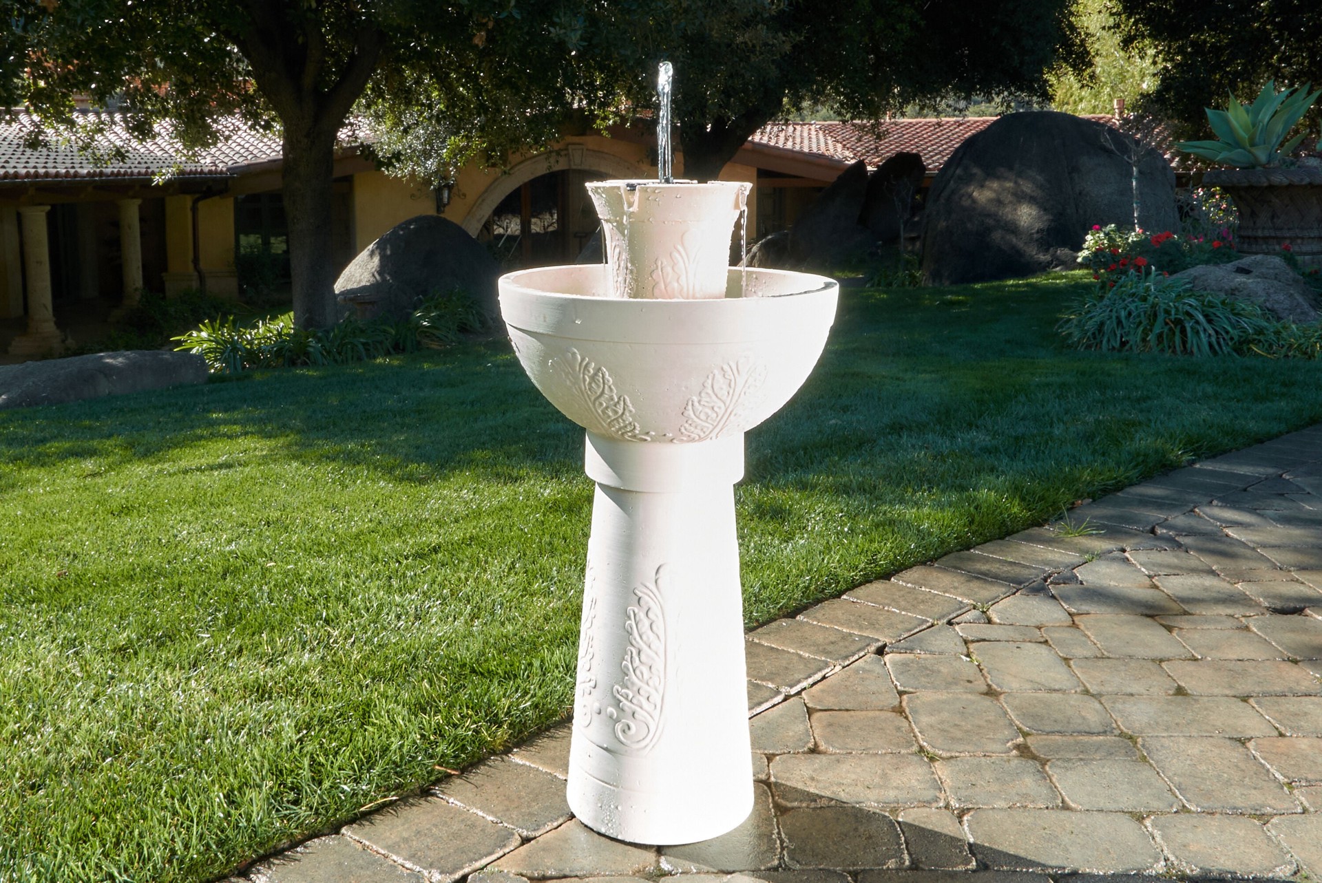 slide 2 of 5, allen + roth 30-in H Plastic Tiered Outdoor Fountain Pump Included, 1 ct