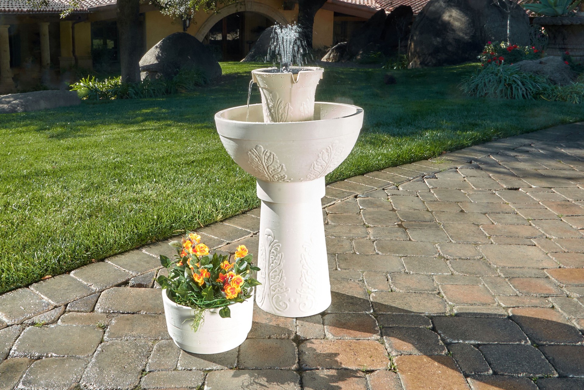 slide 3 of 5, allen + roth 30-in H Plastic Tiered Outdoor Fountain Pump Included, 1 ct