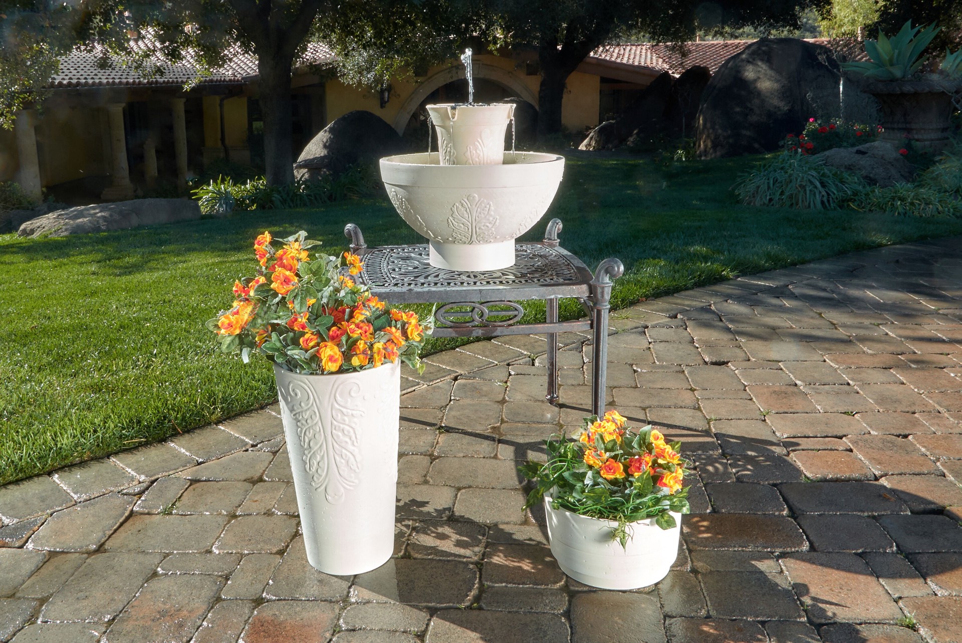 slide 4 of 5, allen + roth 30-in H Plastic Tiered Outdoor Fountain Pump Included, 1 ct