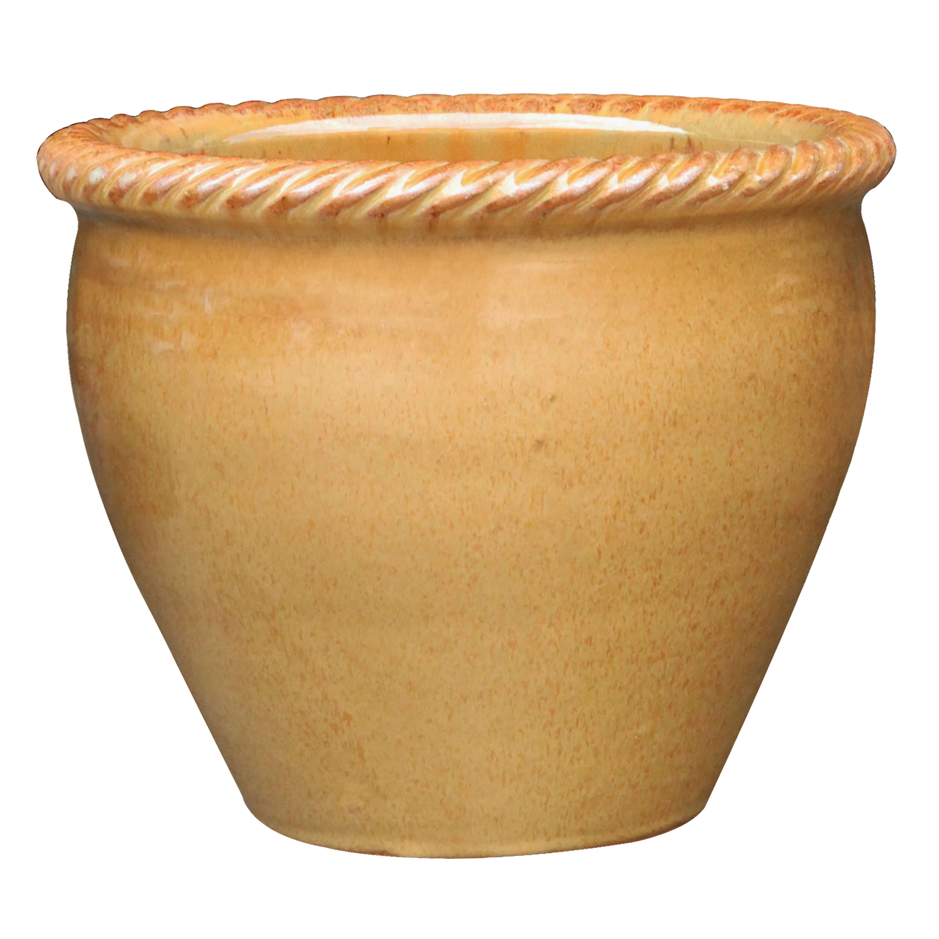 slide 1 of 4, allen + roth Round 9.6-in W x 9.6-in L Gold Glazed ceramic Indoor/Outdoor Planter, 1 ct