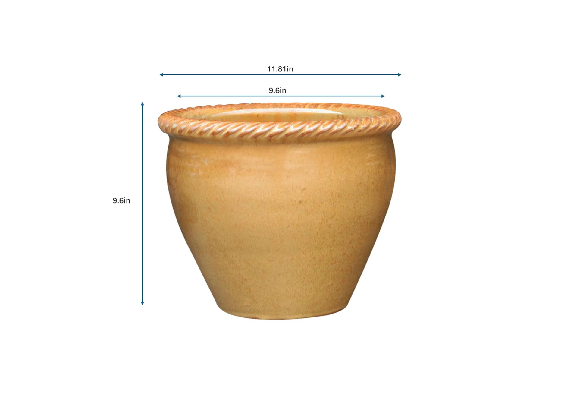slide 4 of 4, allen + roth Round 9.6-in W x 9.6-in L Gold Glazed ceramic Indoor/Outdoor Planter, 1 ct