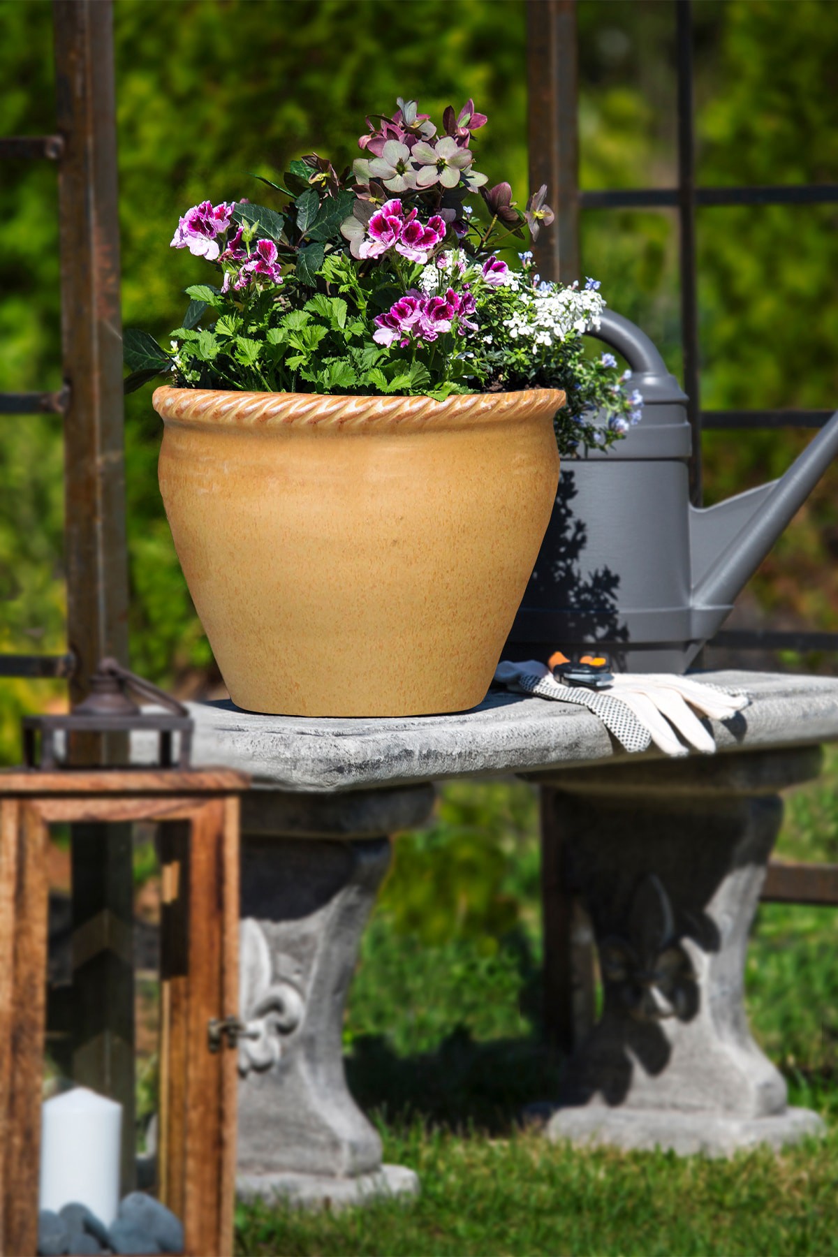 slide 2 of 4, allen + roth Round 12.4-in W x 12.4-in L Gold Glazed ceramic Indoor/Outdoor Planter, 1 ct