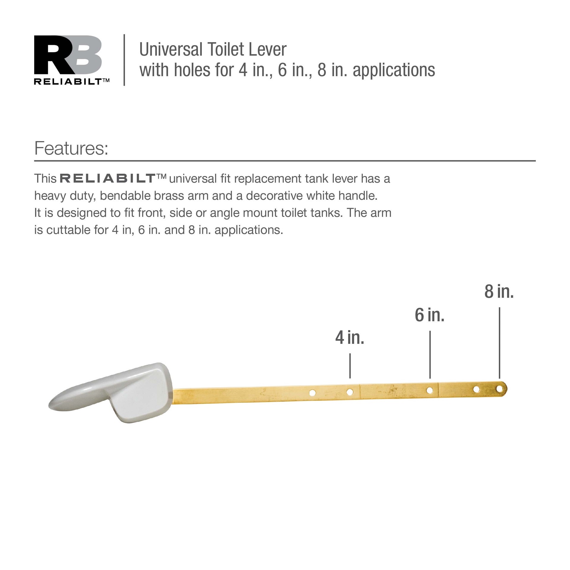 slide 5 of 6, RELIABILT 4-in/6-in/8-in cuttable Front/Side/Neo-angle Mount Brushed Nickel Universal Fit Handle with lever, 1 ct
