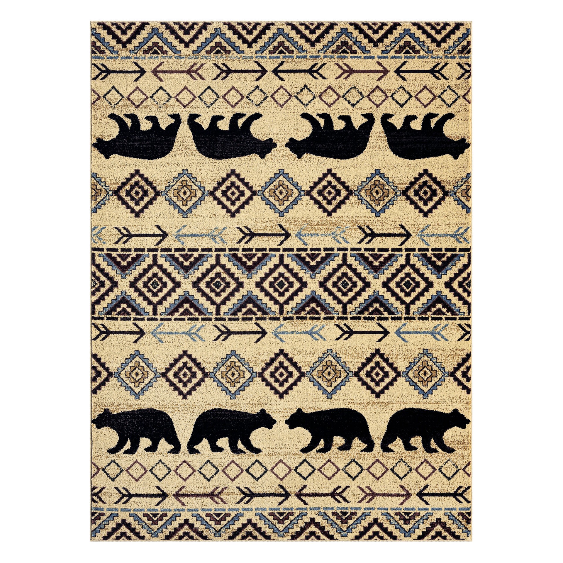 slide 2 of 6, allen + roth Evander 5 x 7 (ft) Loomed Beige Black Rectangular Indoor Lodge Pet Friendly Area rug, 1 ct