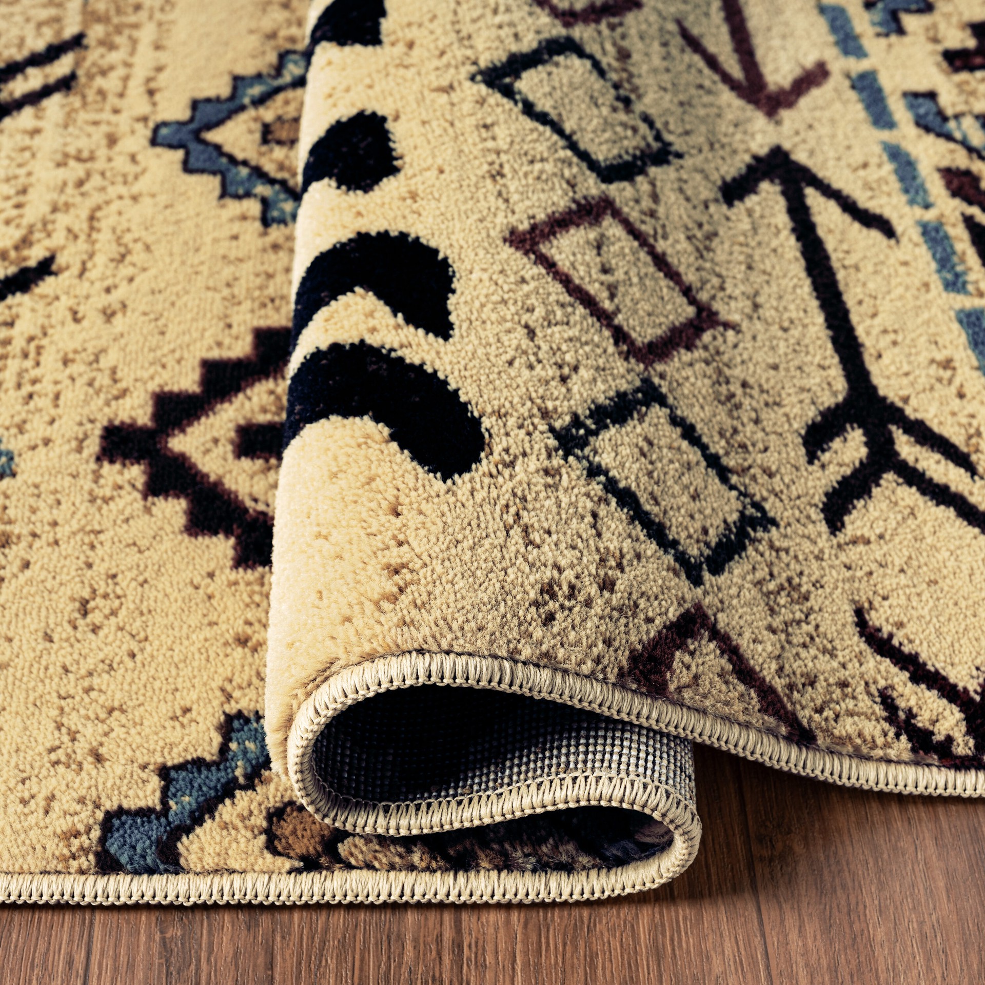 slide 3 of 6, allen + roth Evander 5 x 7 (ft) Loomed Beige Black Rectangular Indoor Lodge Pet Friendly Area rug, 1 ct