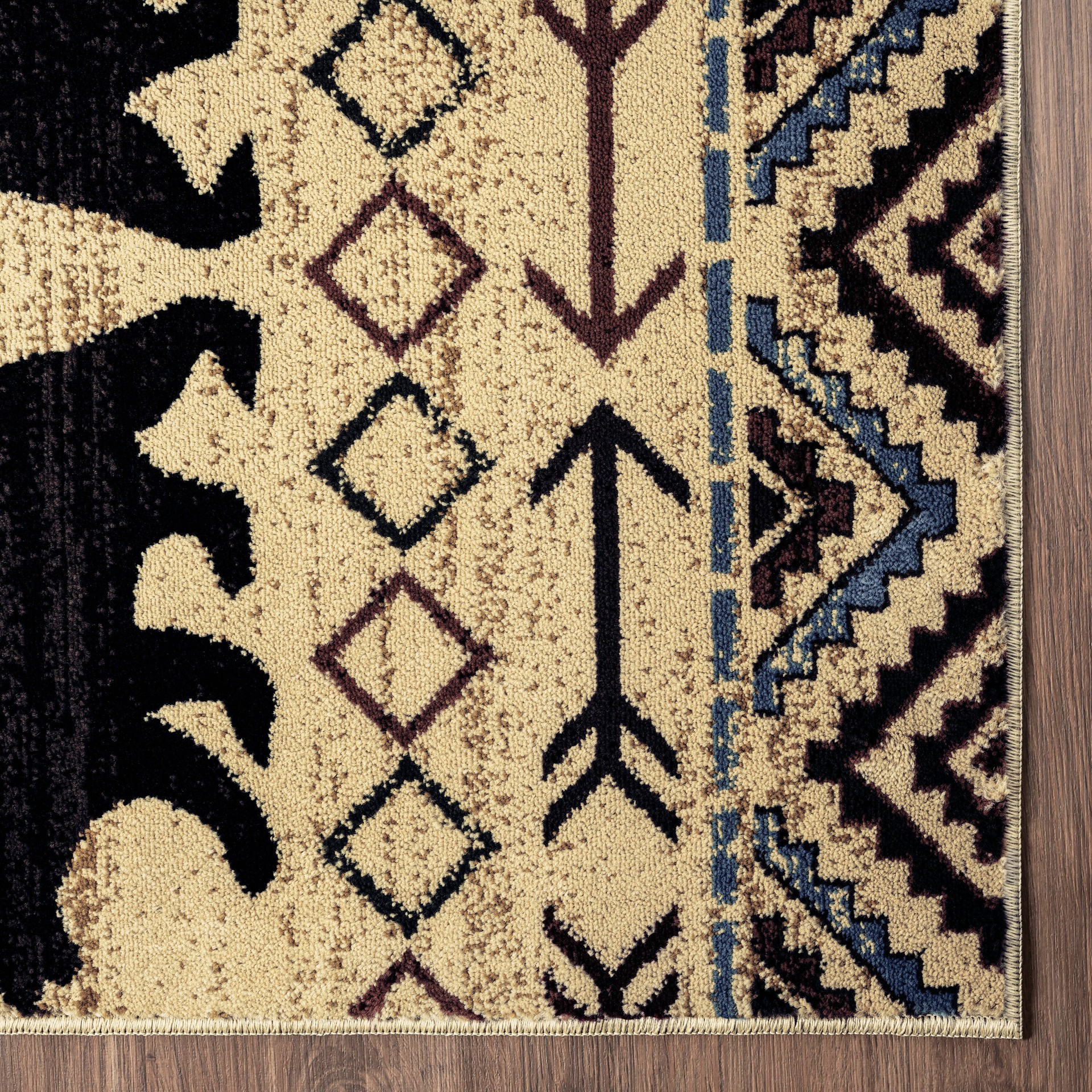 slide 4 of 6, allen + roth Evander 5 x 7 (ft) Loomed Beige Black Rectangular Indoor Lodge Pet Friendly Area rug, 1 ct