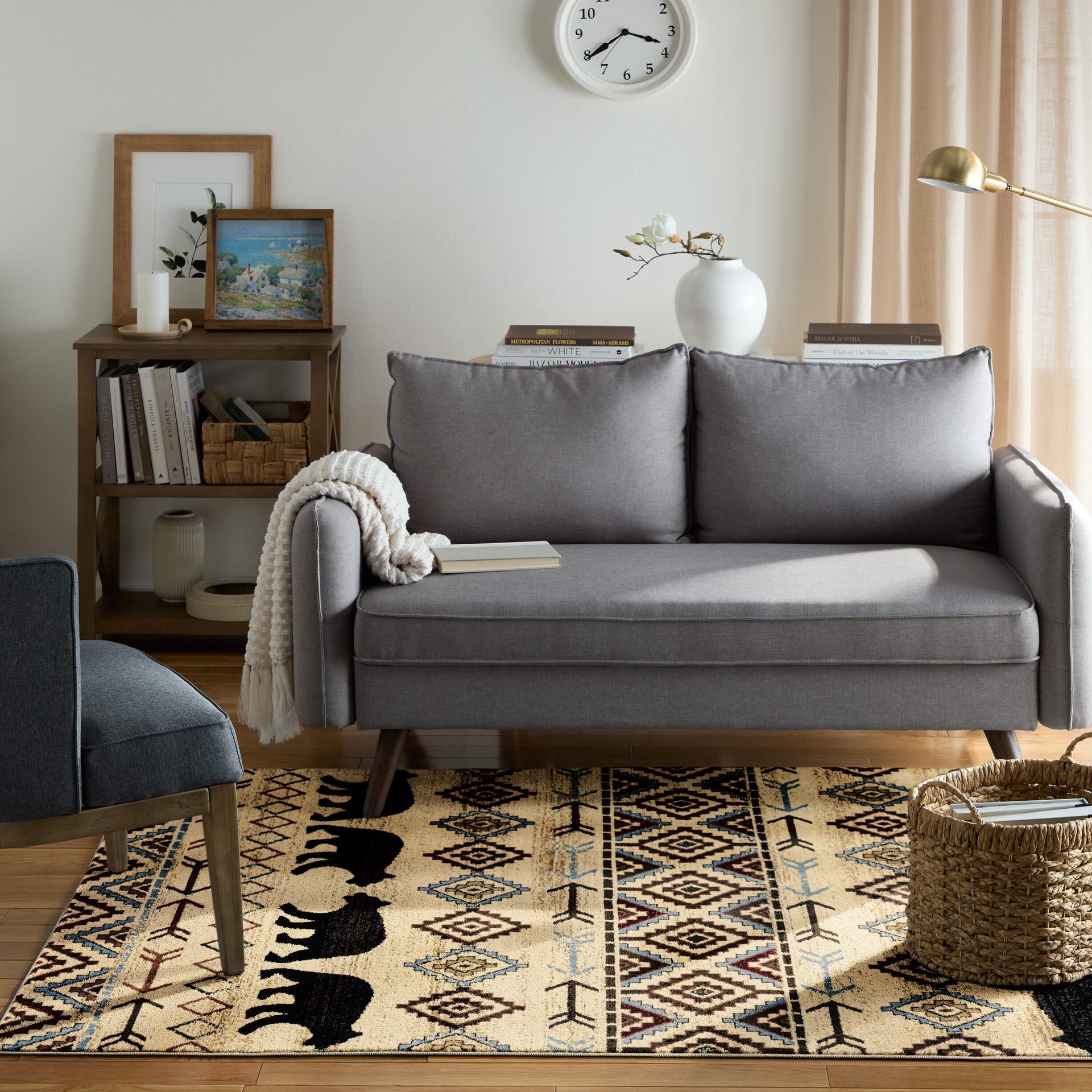 slide 6 of 6, allen + roth Evander 5 x 7 (ft) Loomed Beige Black Rectangular Indoor Lodge Pet Friendly Area rug, 1 ct