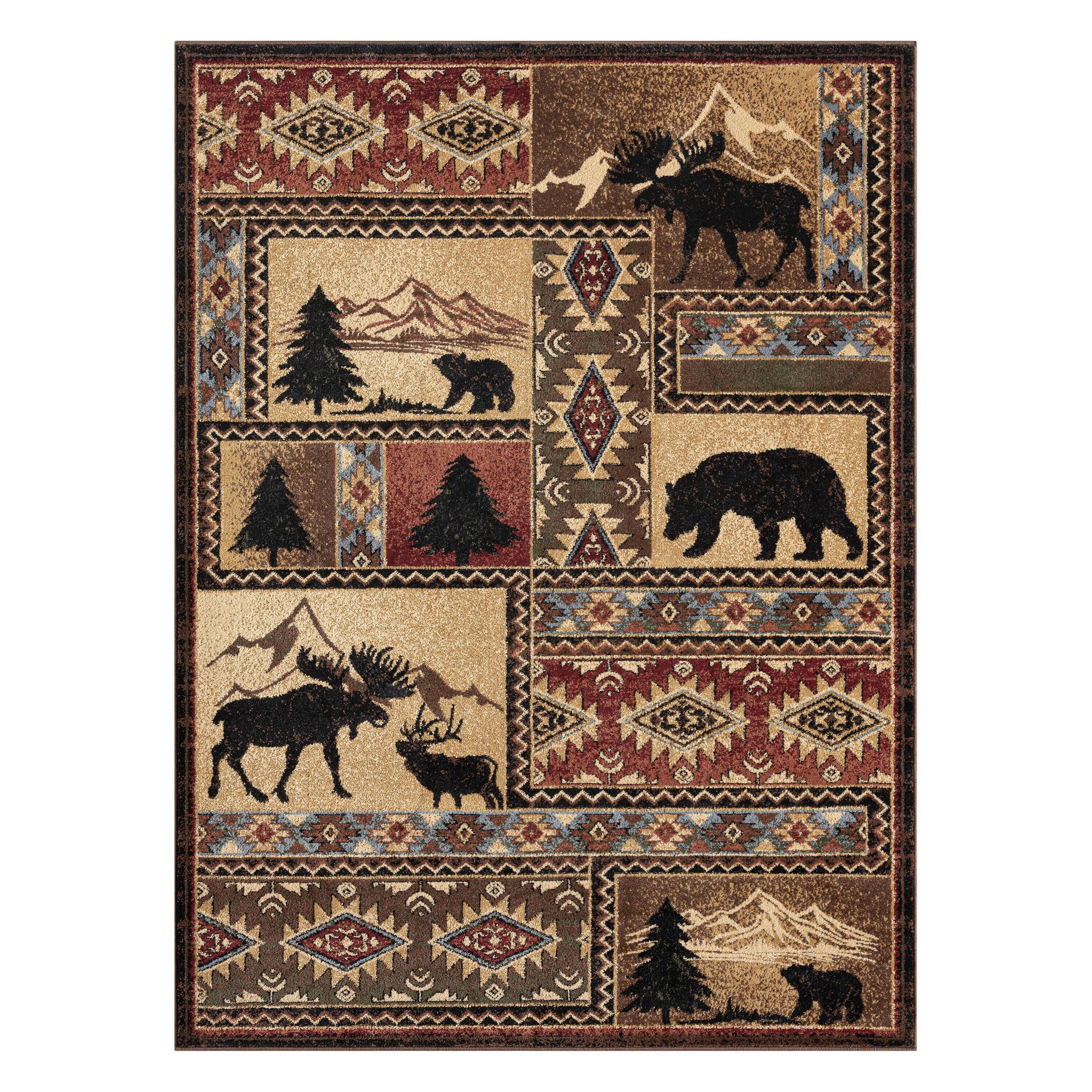 slide 2 of 6, allen + roth 5 x 7 (ft) Loomed Beige-Red Rectangular Indoor Lodge Pet Friendly Area rug, 1 ct