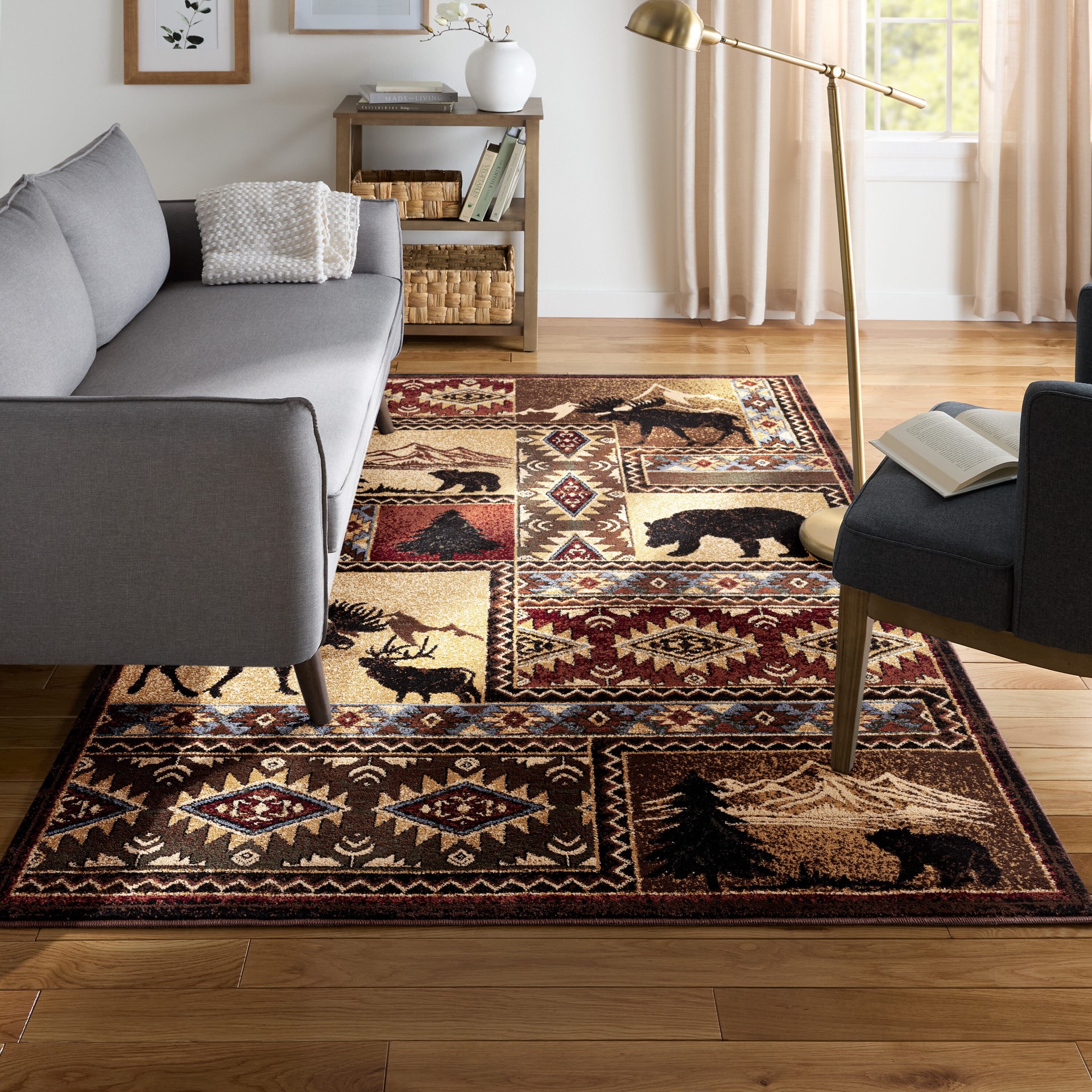 slide 1 of 6, allen + roth 5 x 7 (ft) Loomed Beige-Red Rectangular Indoor Lodge Pet Friendly Area rug, 1 ct