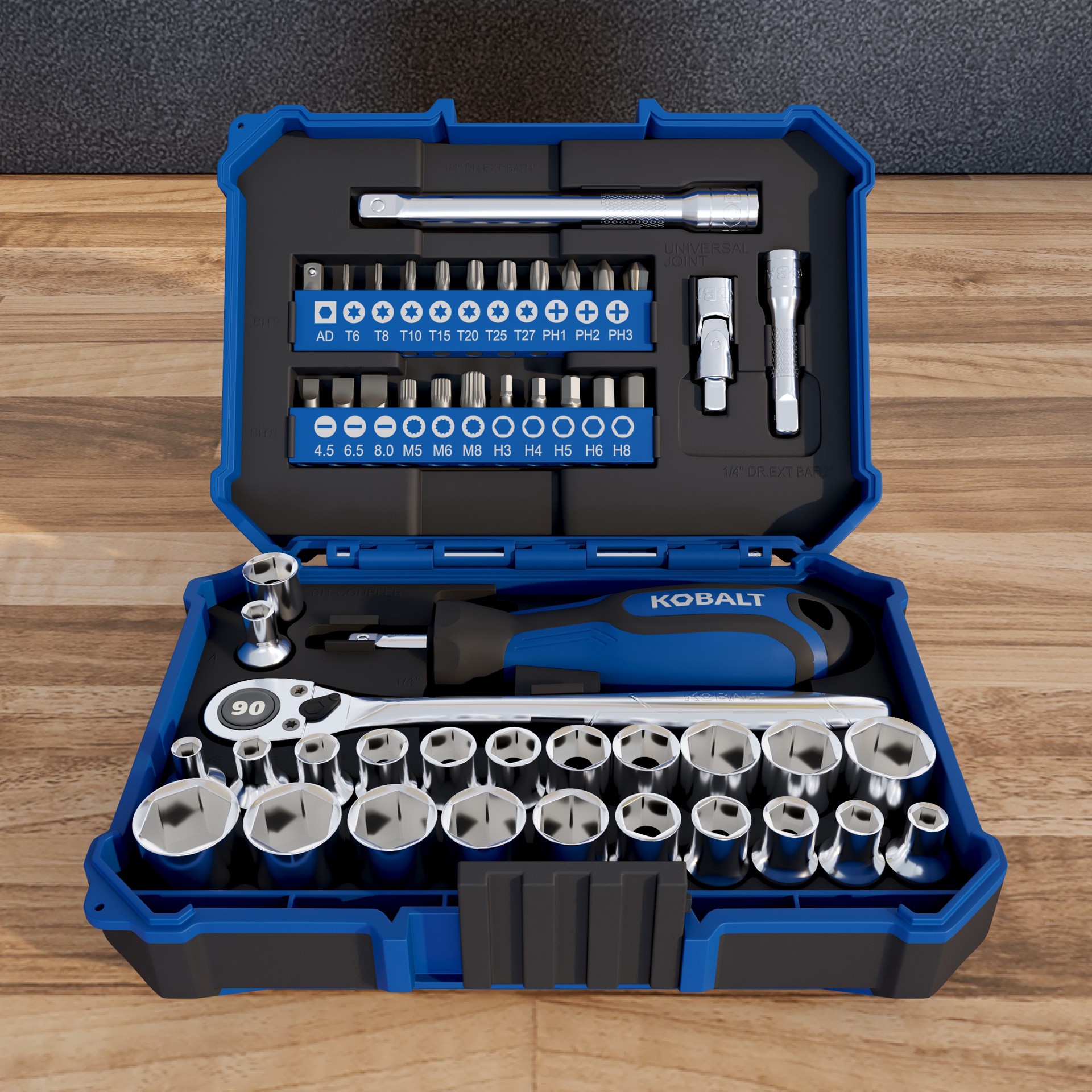 slide 4 of 6, Kobalt 50 -Piece Standard (SAE) and Metric Mechanics Tool Set with Hard Case, 1 ct