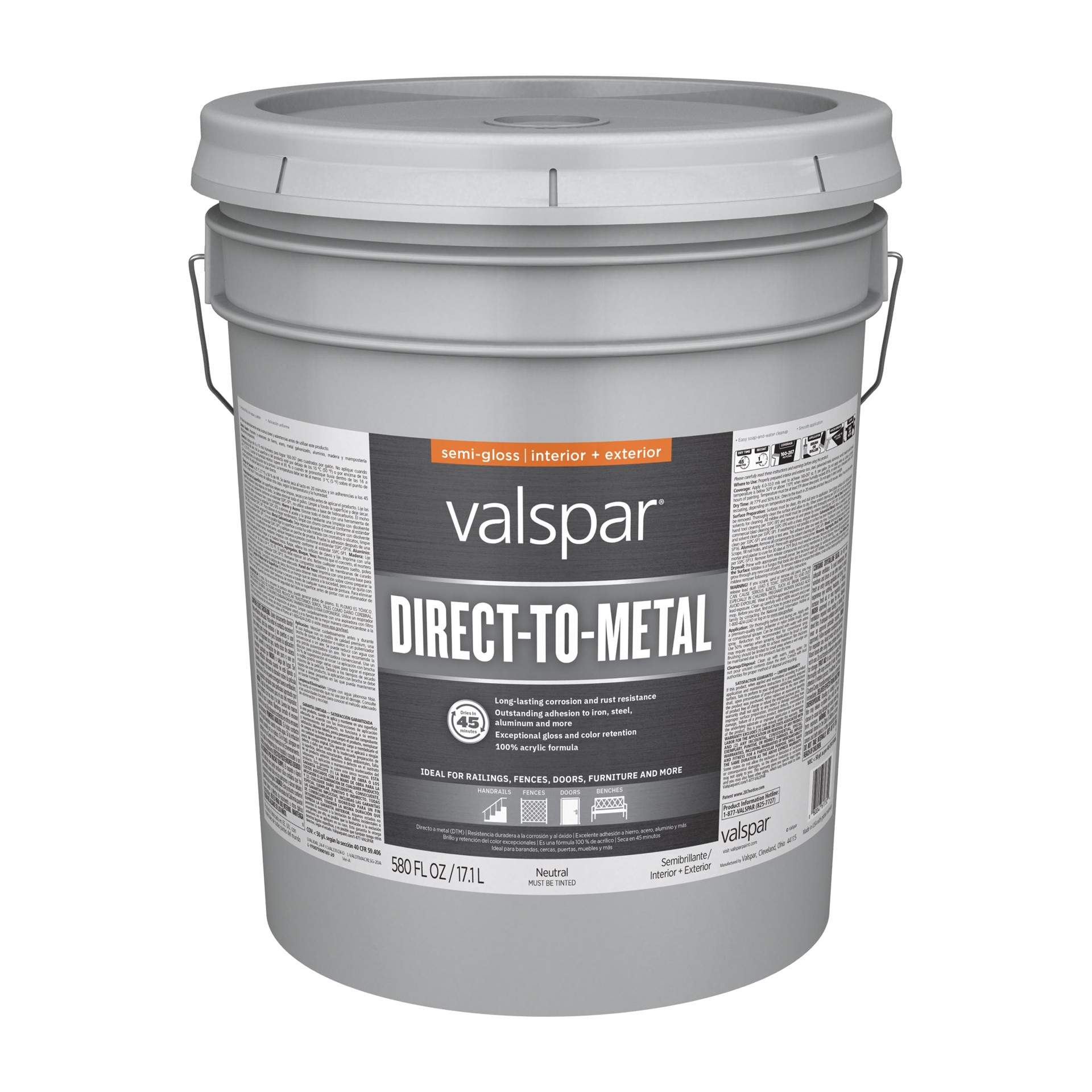 slide 1 of 6, Valspar Direct-To-Metal Semi-gloss Neutral Interior/Exterior Water-based Industrial Enamel Paint ( 5-gallon ), 1 ct