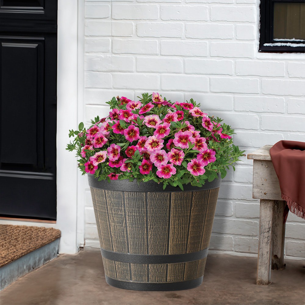 slide 2 of 4, Style Selections Round 12.2-in W x 9.61-in H Brown Recycled Plastic Indoor/Outdoor Planter, 1 ct