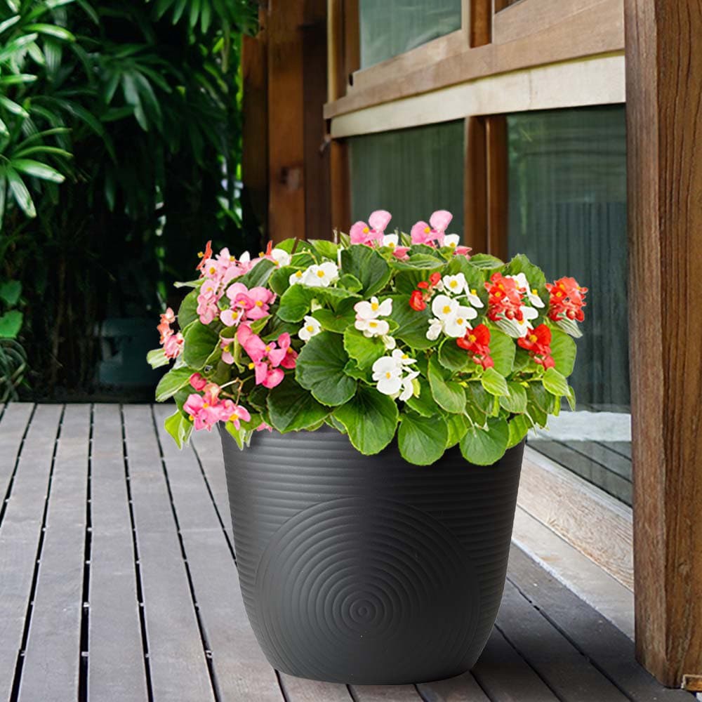 slide 5 of 6, Style Selections Round 11.0-in W Black Recycled plastic Indoor/Outdoor Planter, 1 ct