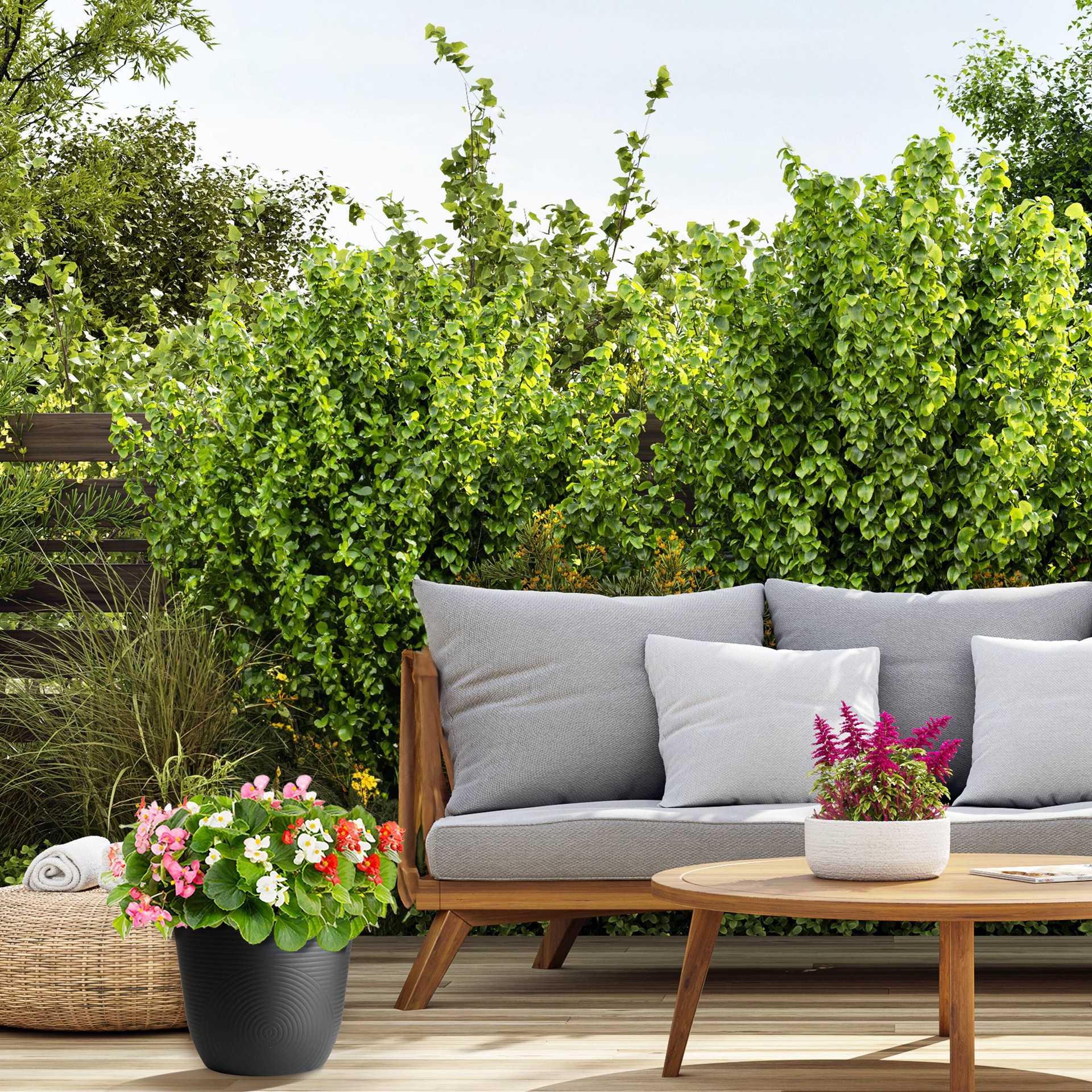 slide 4 of 6, Style Selections Round 11.0-in W Black Recycled plastic Indoor/Outdoor Planter, 1 ct