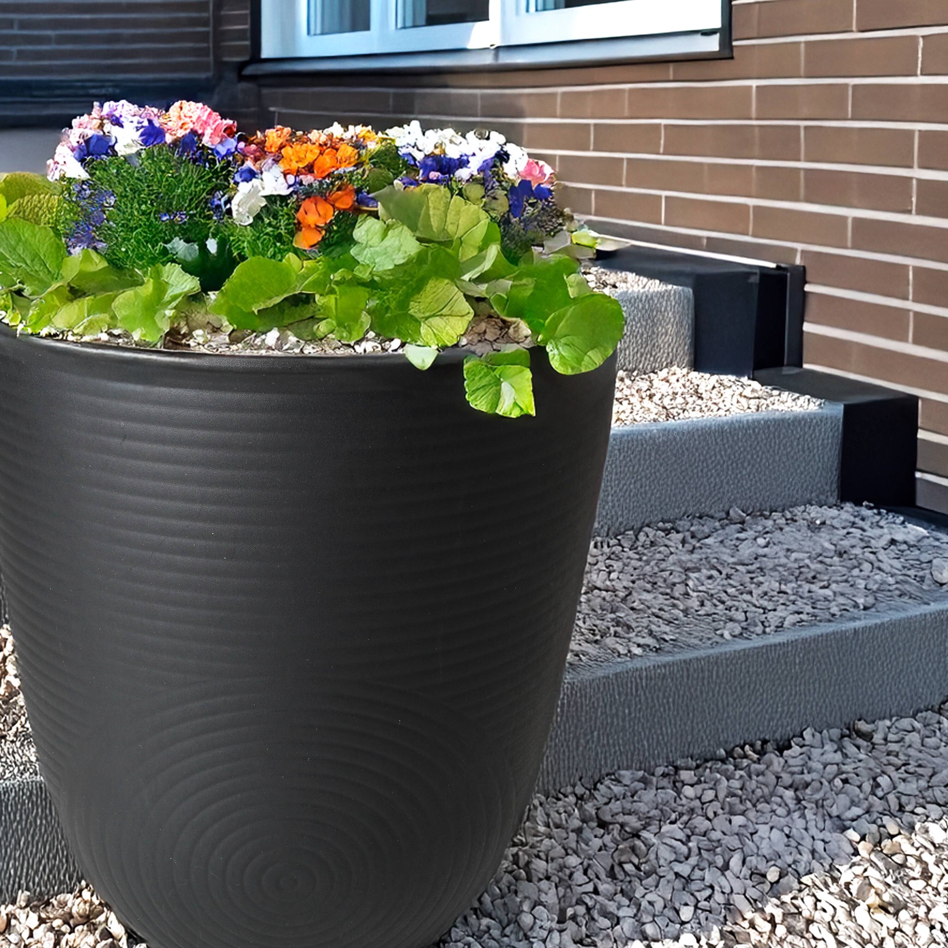 slide 6 of 6, Style Selections Round 11.0-in W Black Recycled plastic Indoor/Outdoor Planter, 1 ct