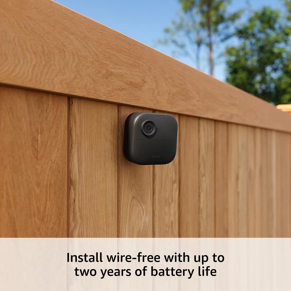 slide 5 of 6, Blink Outdoor 4 — Wireless Smart Security Camera, Two-year Battery, 1080p HD Day and Infrared Night Live View, Two-way Talk — 5 Camera System, 1 ct