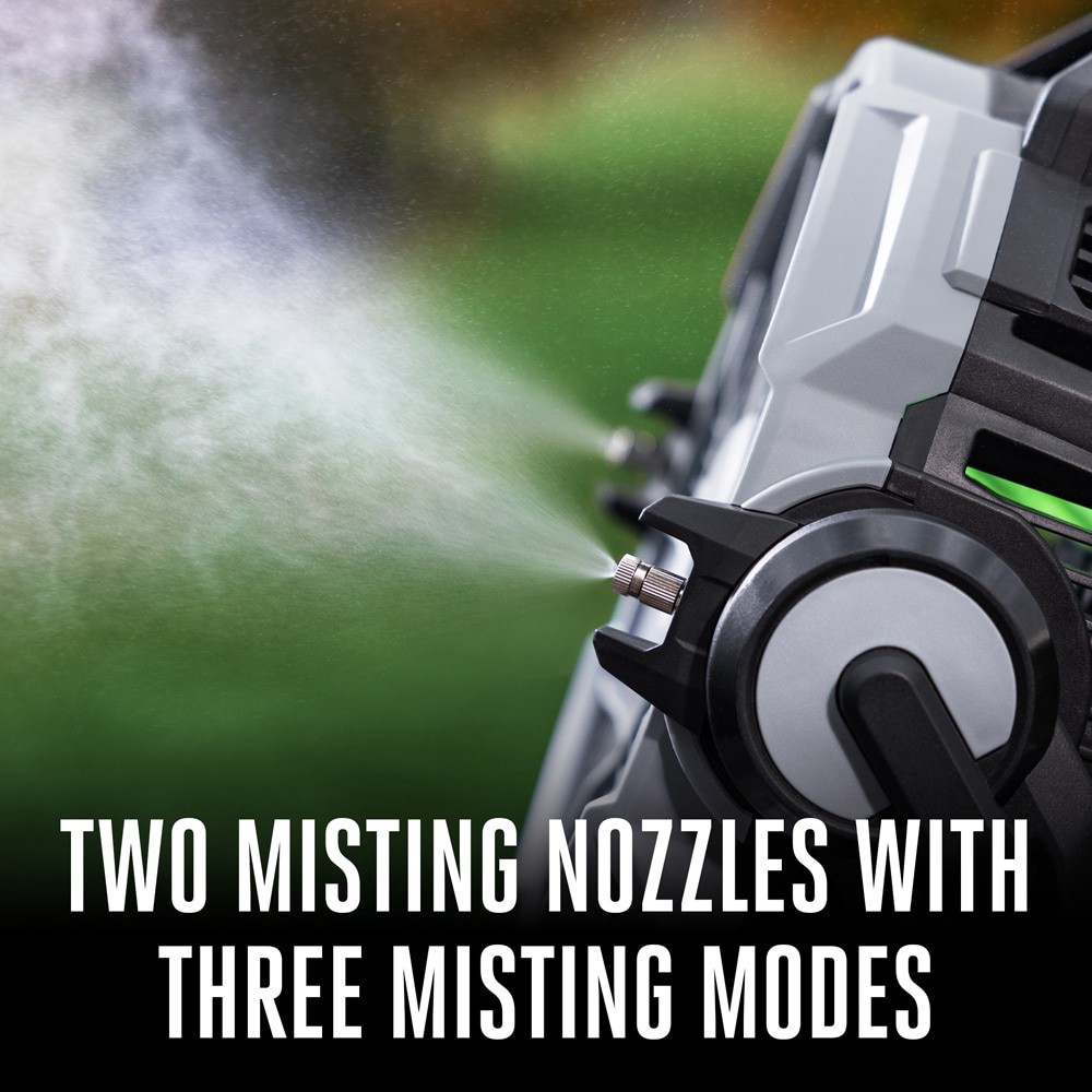 slide 4 of 6, EGO 10-in 56 -Volt 5 -Speed High Velocity Indoor/Outdoor Grey/Green Oscillating Misting Jobsite Fan, 1 ct