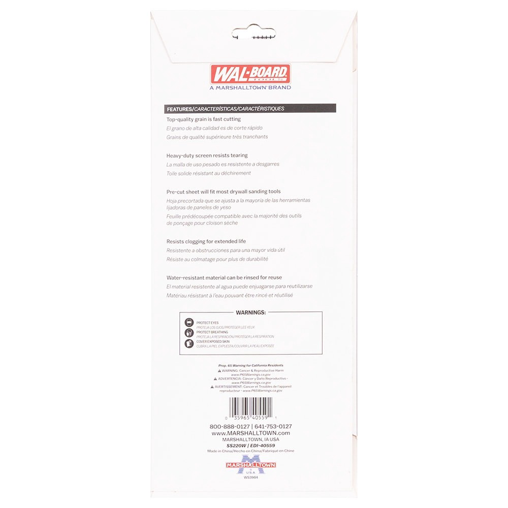 slide 4 of 6, WAL-BOARD TOOLS Precut Drywall Sanding Screen Fine 220 -Grit Screen Sandpaper 4.19-in W x 11.25-in L 5 -Pack, 1 ct