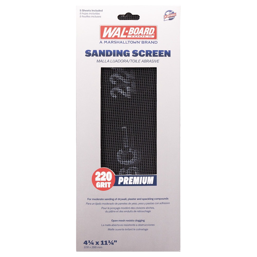 slide 1 of 6, WAL-BOARD TOOLS Precut Drywall Sanding Screen Fine 220 -Grit Screen Sandpaper 4.19-in W x 11.25-in L 5 -Pack, 1 ct