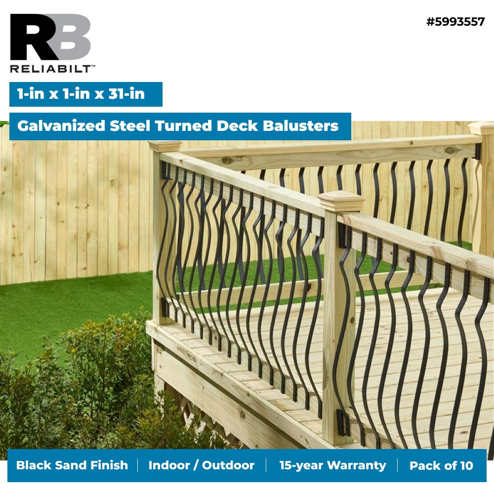 slide 3 of 6, RELIABILT 1-in x 31-in Black Sand Galvanized steel Turned Deck baluster 10 - Pack, 1 ct