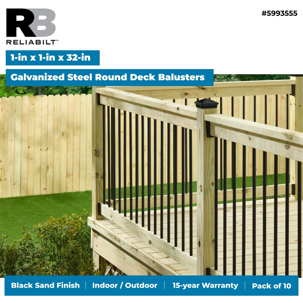 slide 3 of 6, RELIABILT 1-in x 32-in Black Sand Galvanized steel Round Deck baluster 10 - Pack, 1 ct
