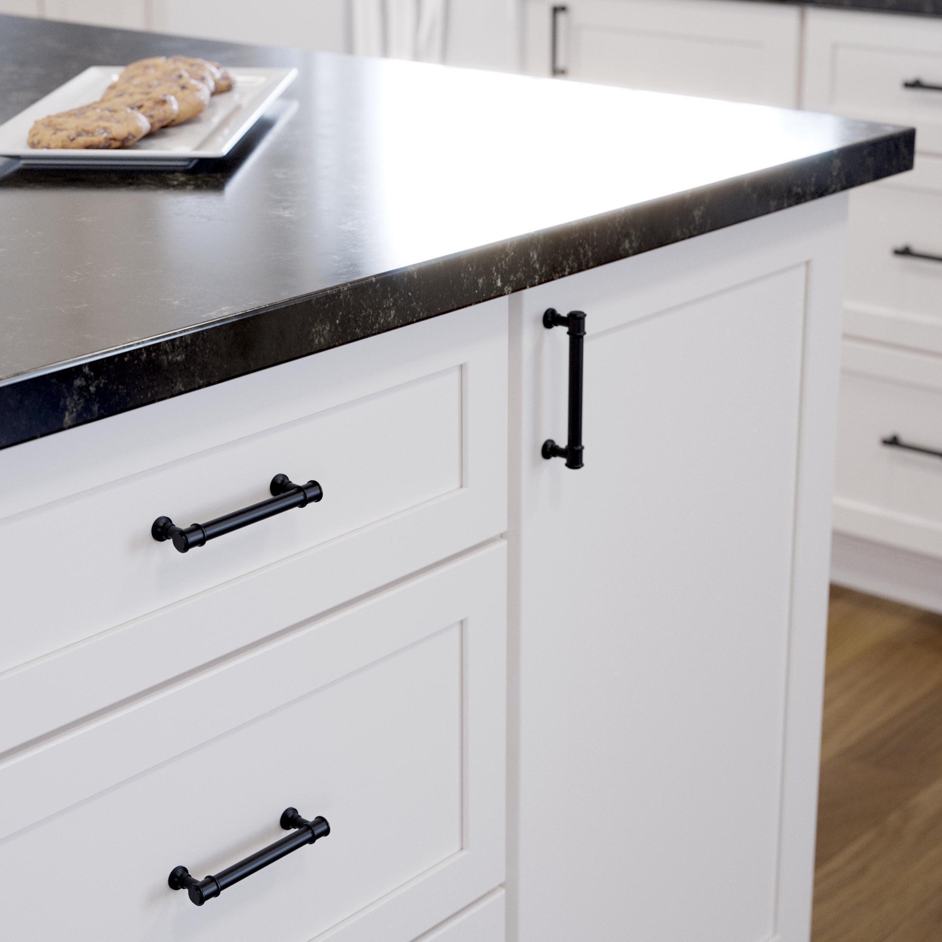 slide 2 of 6, allen + roth Magnus 3-3/4-in , 96mm Center to Center Matte Black Cylindrical Bar Drawer Pull, 1 ct