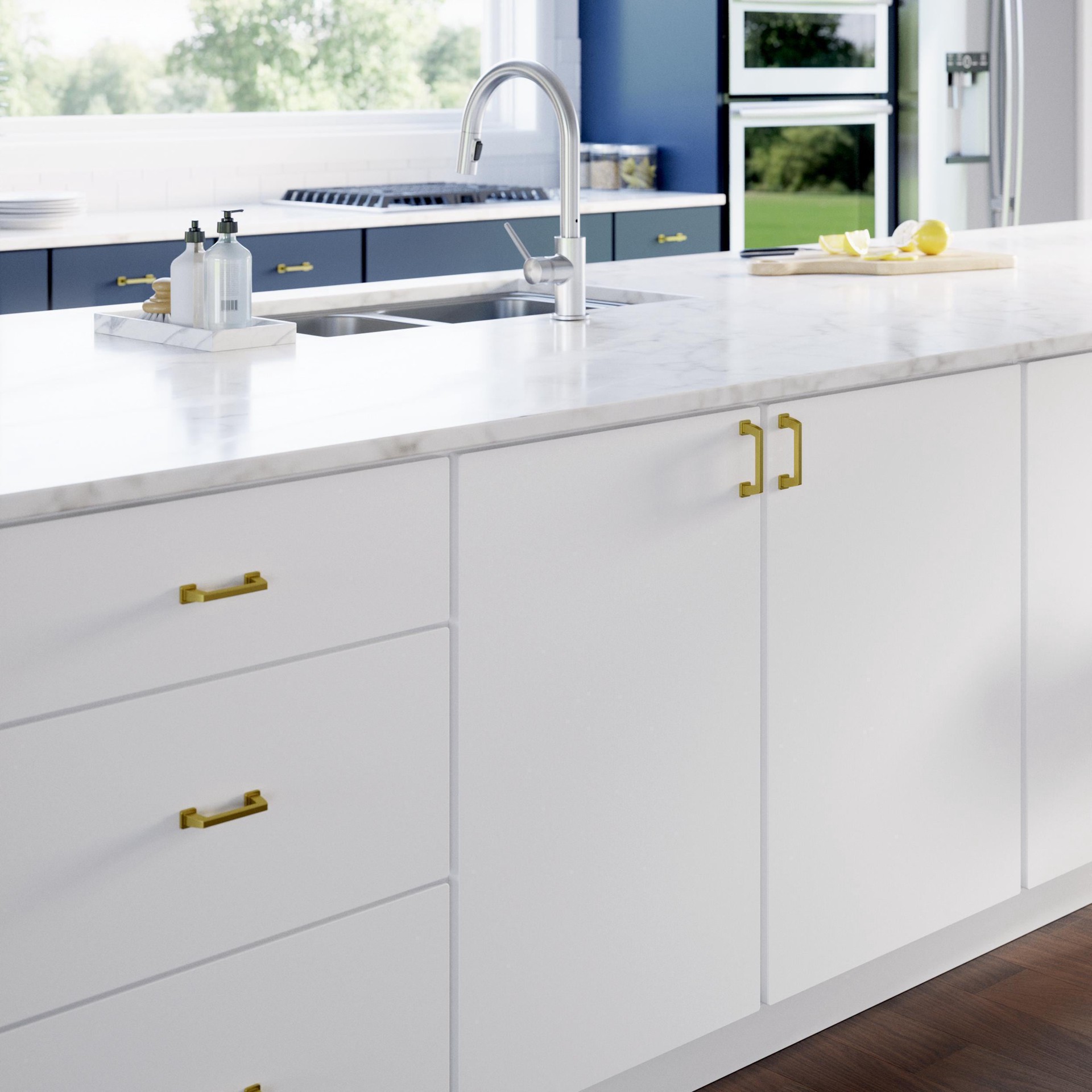 slide 5 of 6, Origin 21 Mattis 3-in , 76mm Center to Center Brushed Gold Rectangular Handle Drawer Pull, 1 ct