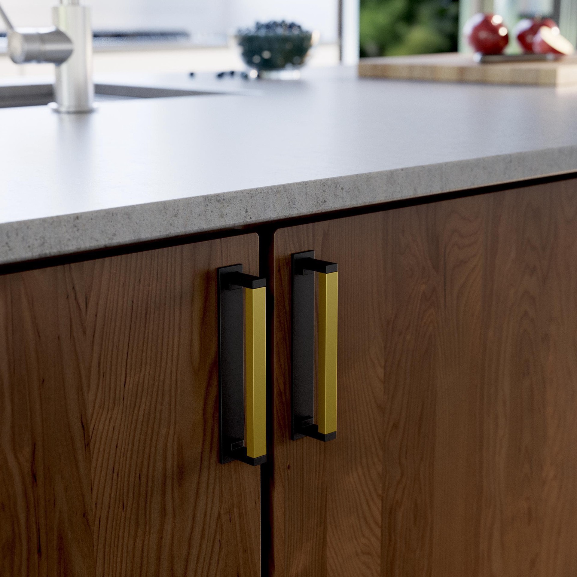 slide 2 of 6, Origin 21 Reva 5-1/16-in , 128mm Center to Center Matte Black Brushed Gold Square Handle Drawer Pull, 1 ct