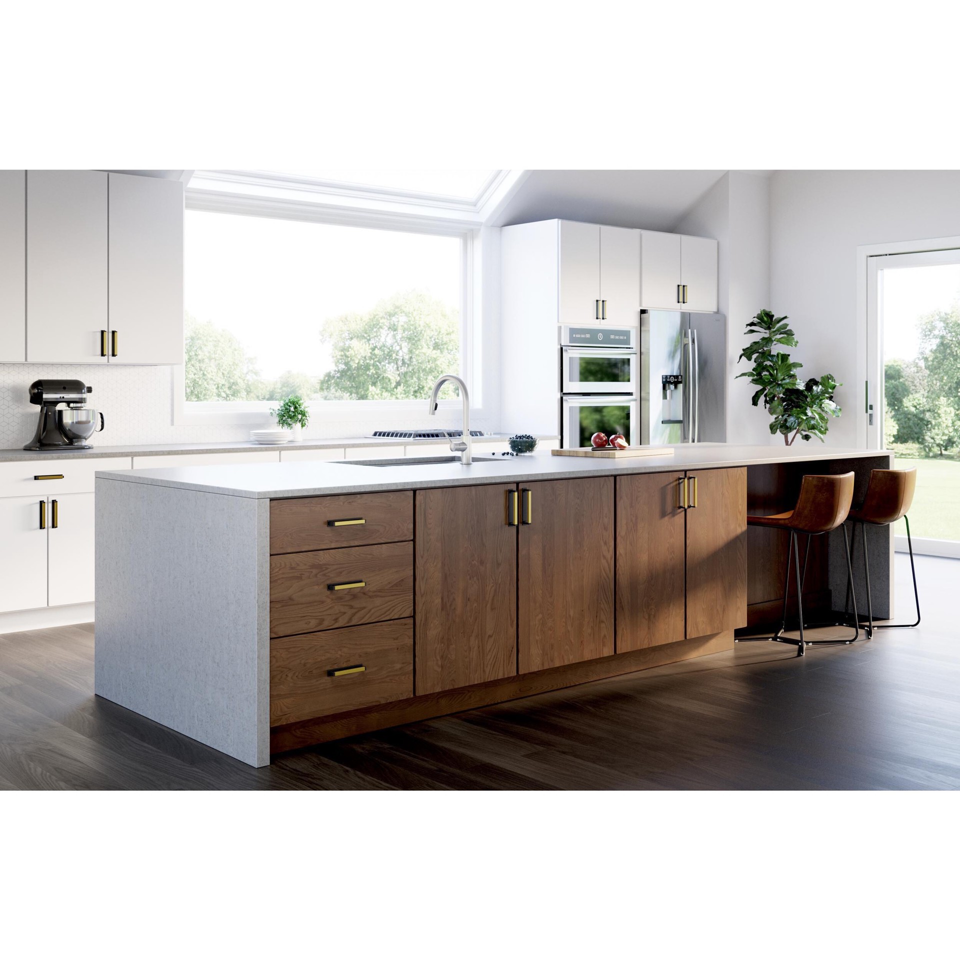 slide 4 of 6, Origin 21 Reva 5-1/16-in , 128mm Center to Center Matte Black Brushed Gold Square Handle Drawer Pull, 1 ct