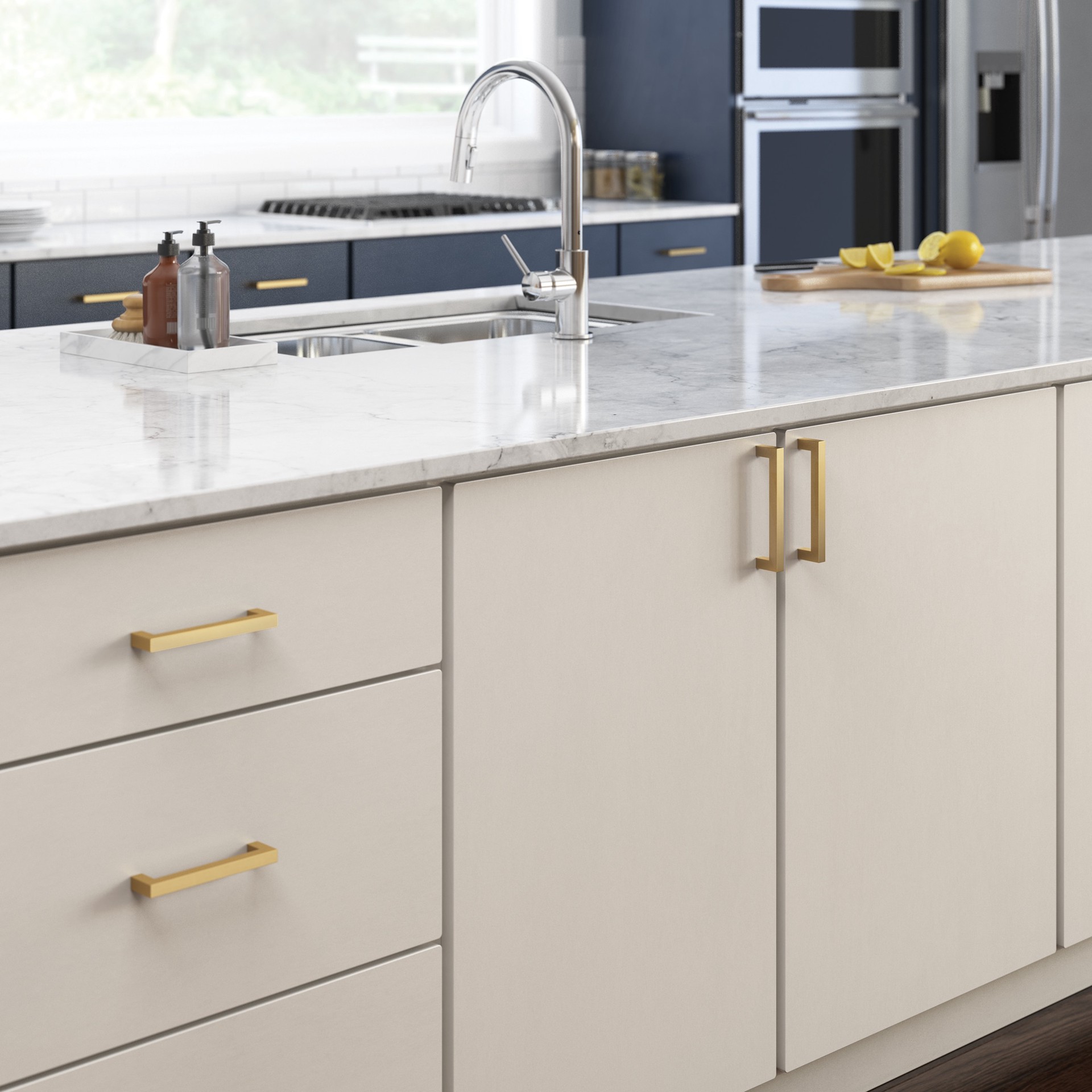 slide 6 of 6, Origin 21 Casper 5-1/16-in , 128mm Center to Center Brushed Brass Square Handle Drawer Pull 10 -Pack, 1 ct