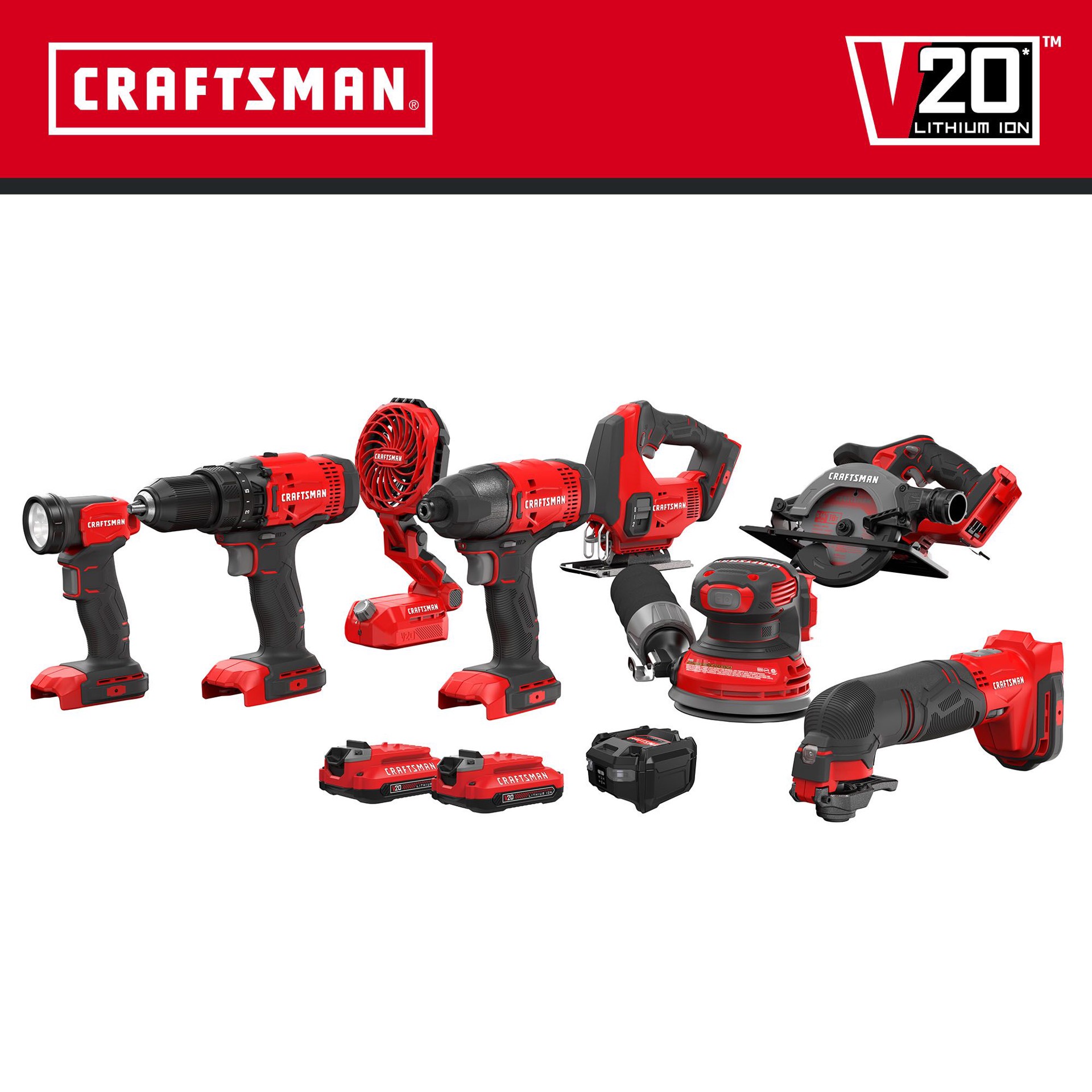 slide 3 of 6, CRAFTSMAN V20 20-volt Max 8-Tool Power Tool Combo Kit with Soft Case (2-Batteries Included and Charger Included), 1 ct
