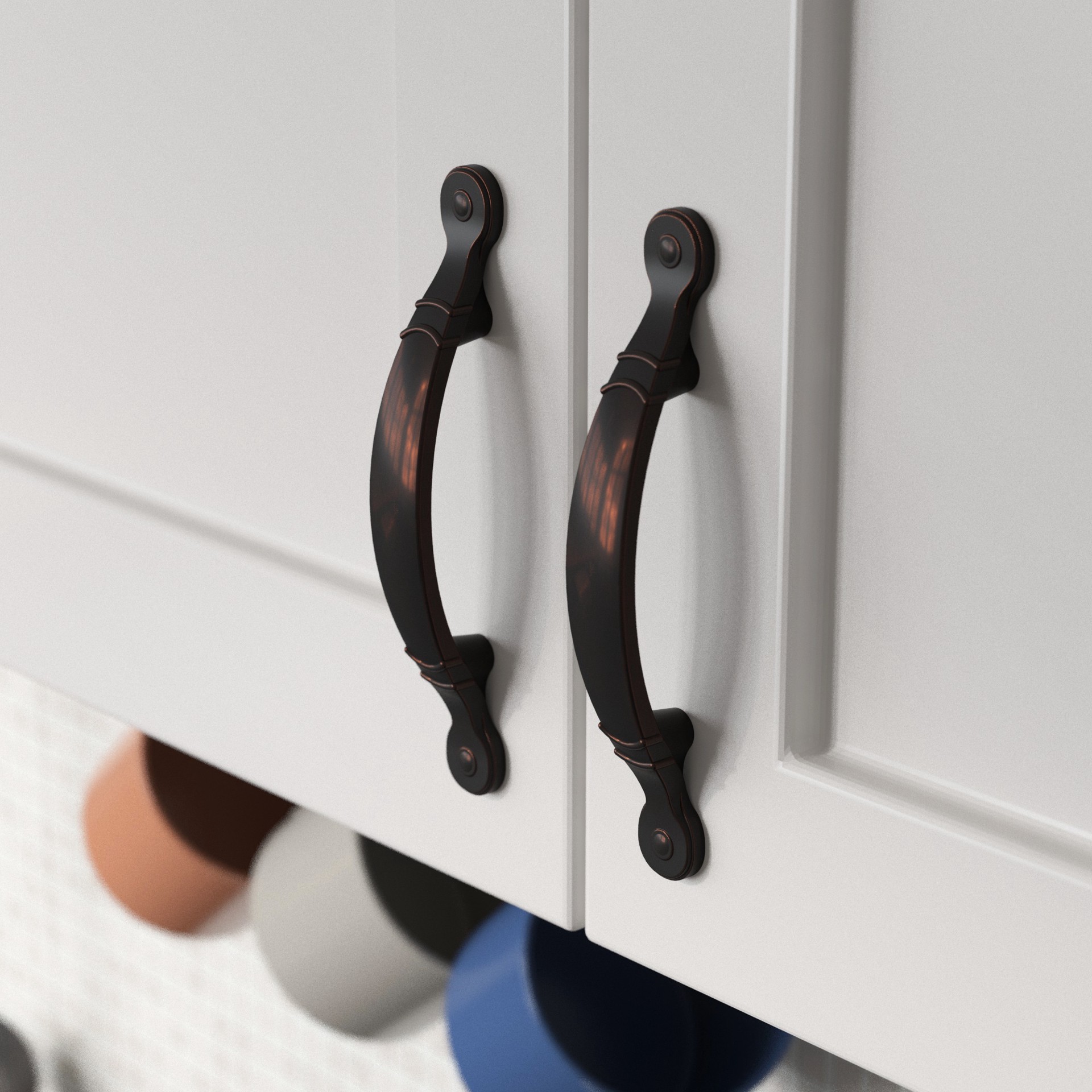 slide 3 of 5, allen + roth Strap Pull 3-in , 76mm Center to Center Aged bronze Arch Handle Drawer Pull, 1 ct