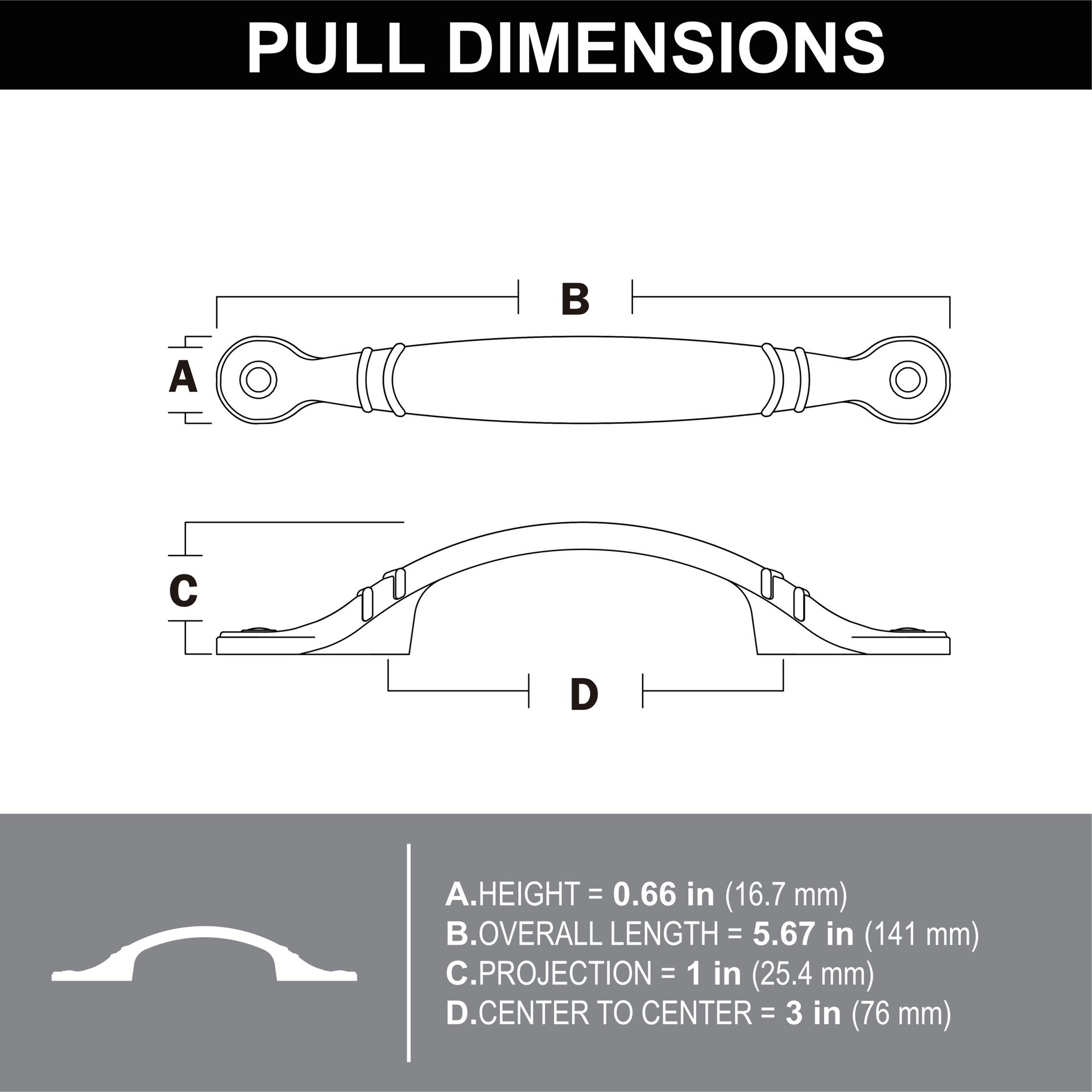 slide 5 of 5, allen + roth Strap Pull 3-in , 76mm Center to Center Aged bronze Arch Handle Drawer Pull, 1 ct