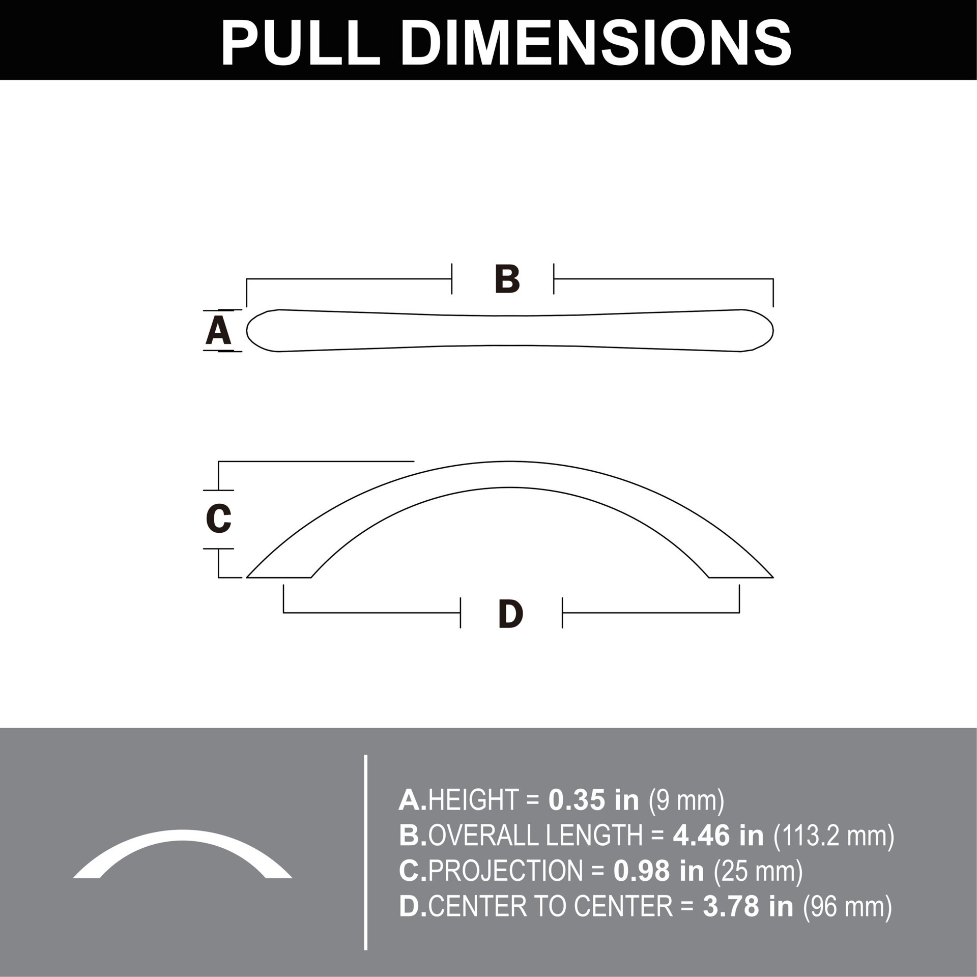 slide 5 of 5, allen + roth Krystyn 3-7/9-in , 96mm Center to Center Satin nickel Arch Handle Drawer Pull, 1 ct