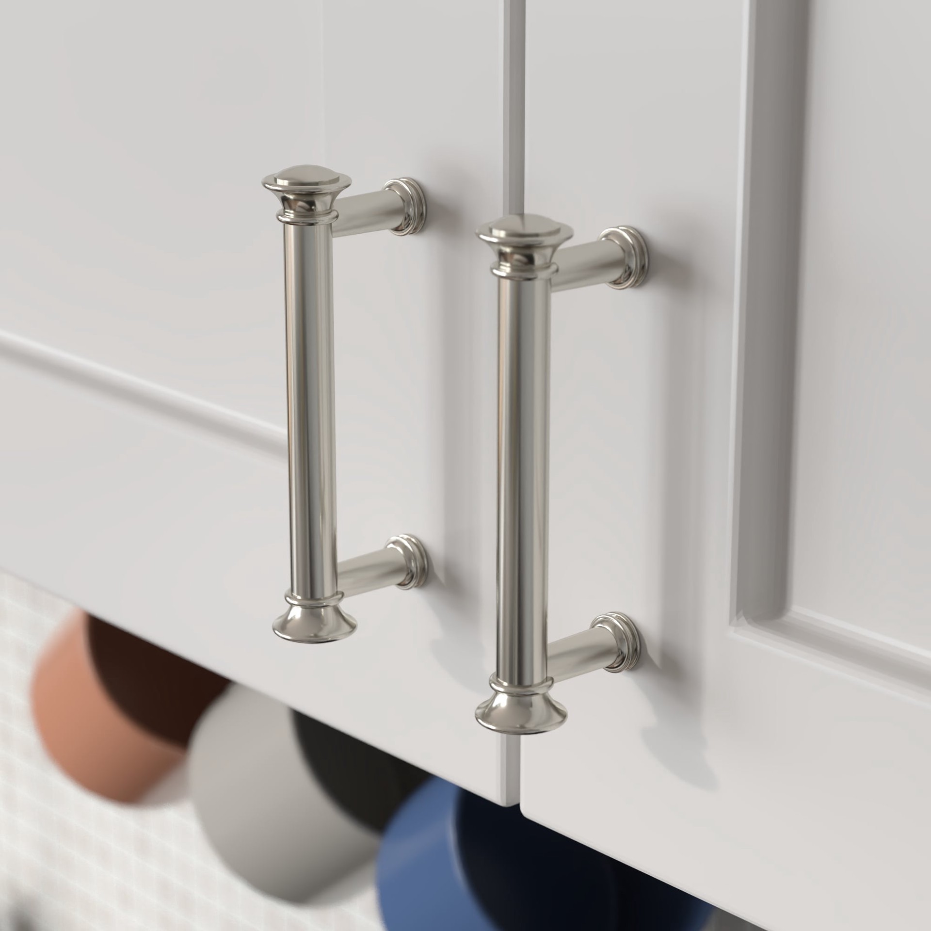 slide 3 of 5, allen + roth AGNES 3-in , 76mm Center to Center Polished nickel Novelty Handle Drawer Pull, 1 ct