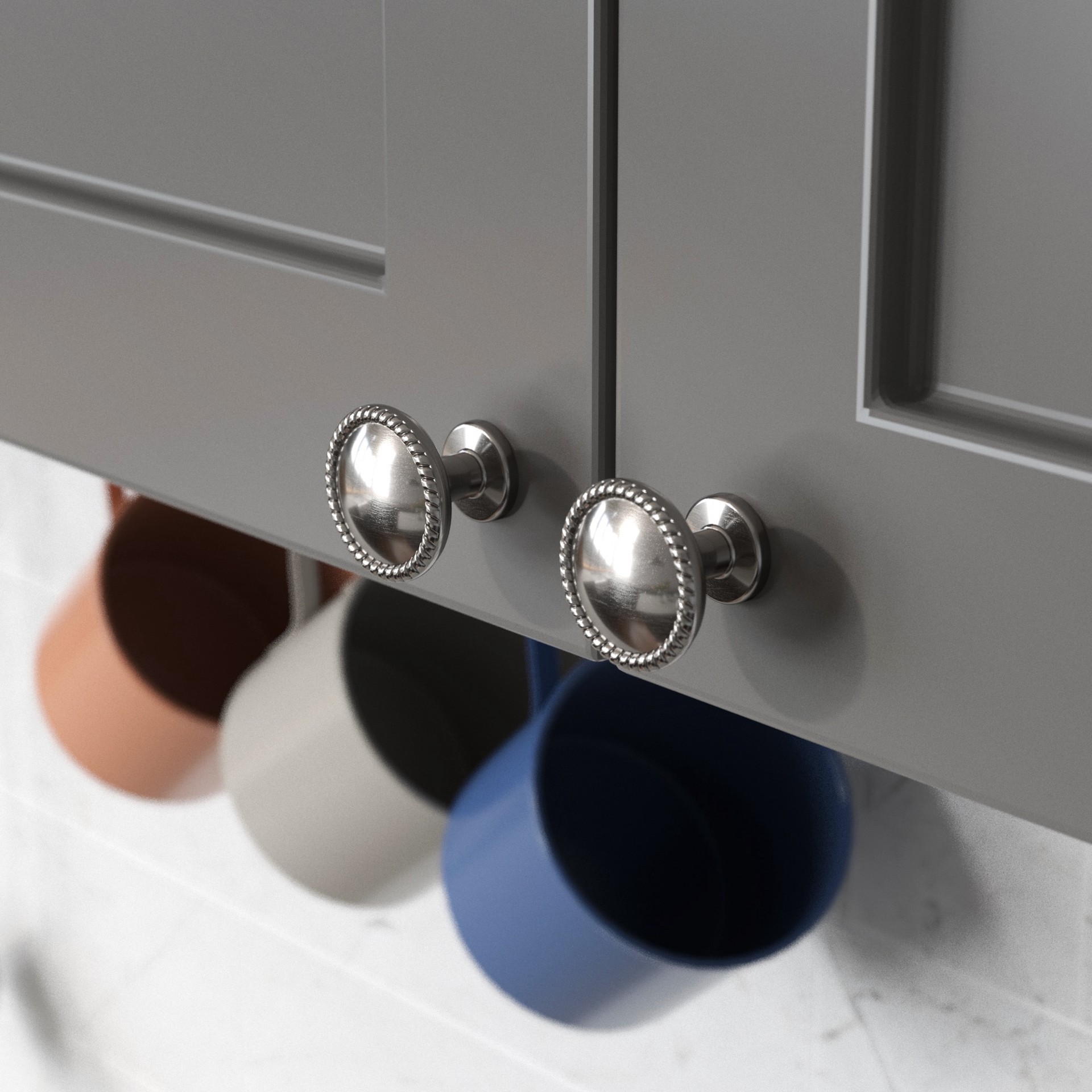 slide 3 of 5, allen + roth Anika 1-1/4-in Satin nickel Round Transitional Cabinet Knob, 1 ct