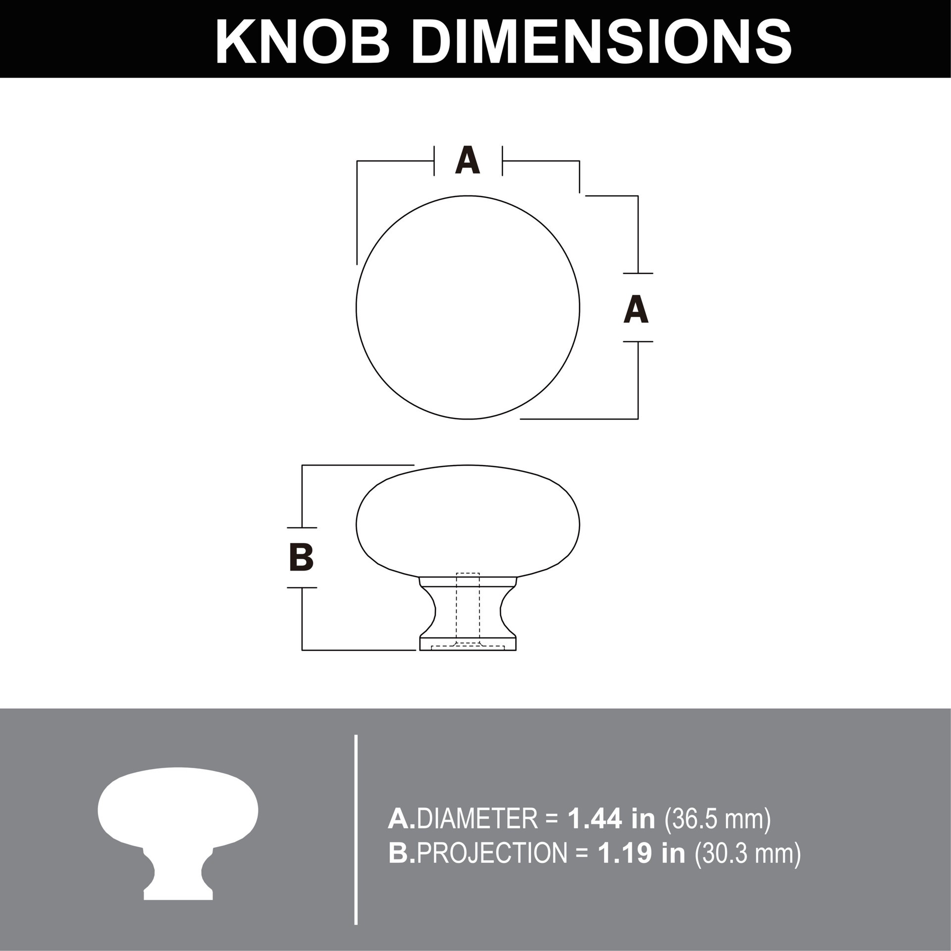 slide 5 of 5, allen + roth CHARLES 1-3/8-in Matte black Round Transitional Cabinet Knob, 1 ct