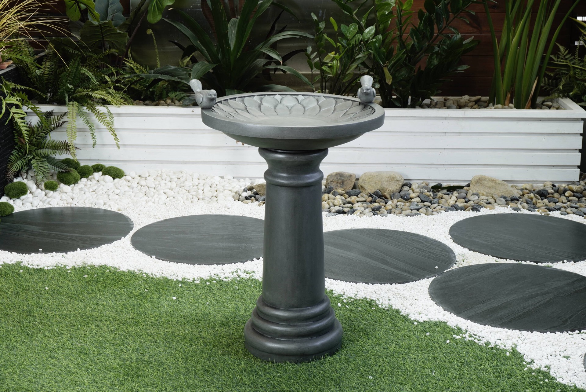 slide 2 of 4, allen + roth 21-in H Gray Cement Complete birdbath, 1 ct
