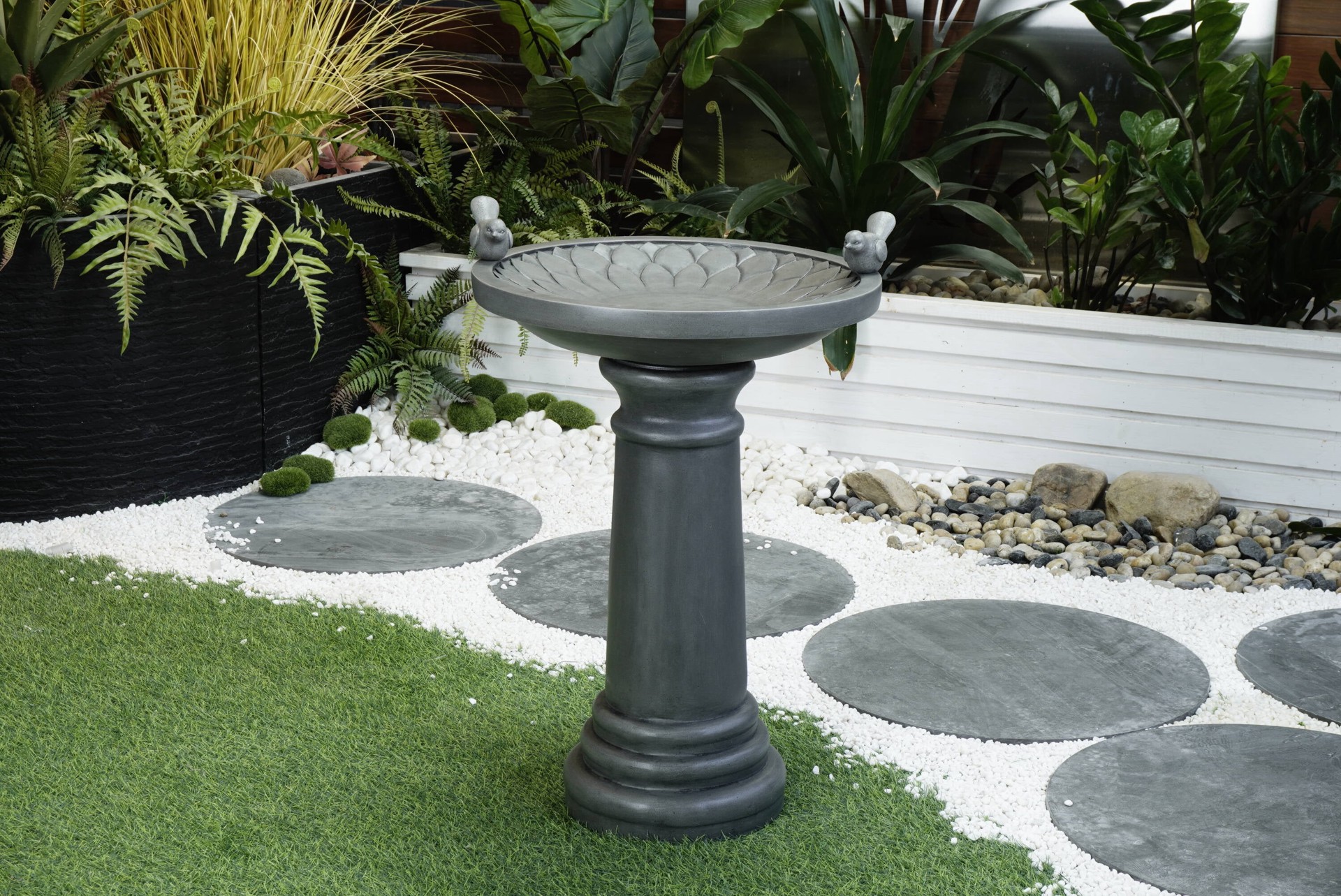 slide 3 of 4, allen + roth 21-in H Gray Cement Complete birdbath, 1 ct