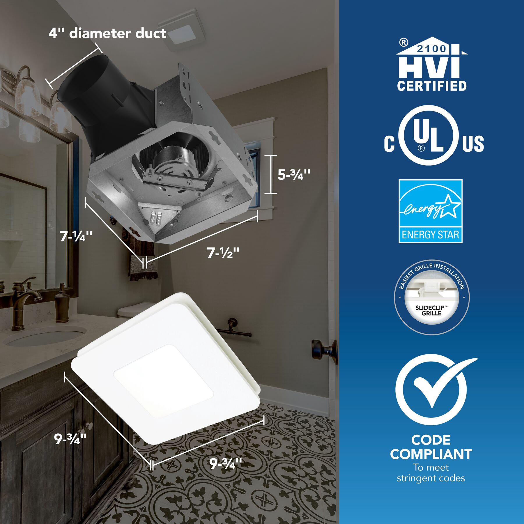slide 3 of 6, Broan-NuTone 0.9-Sone 60-CFM White Lighted Bathroom Fan (ENERGY STAR Certified), 1 ct