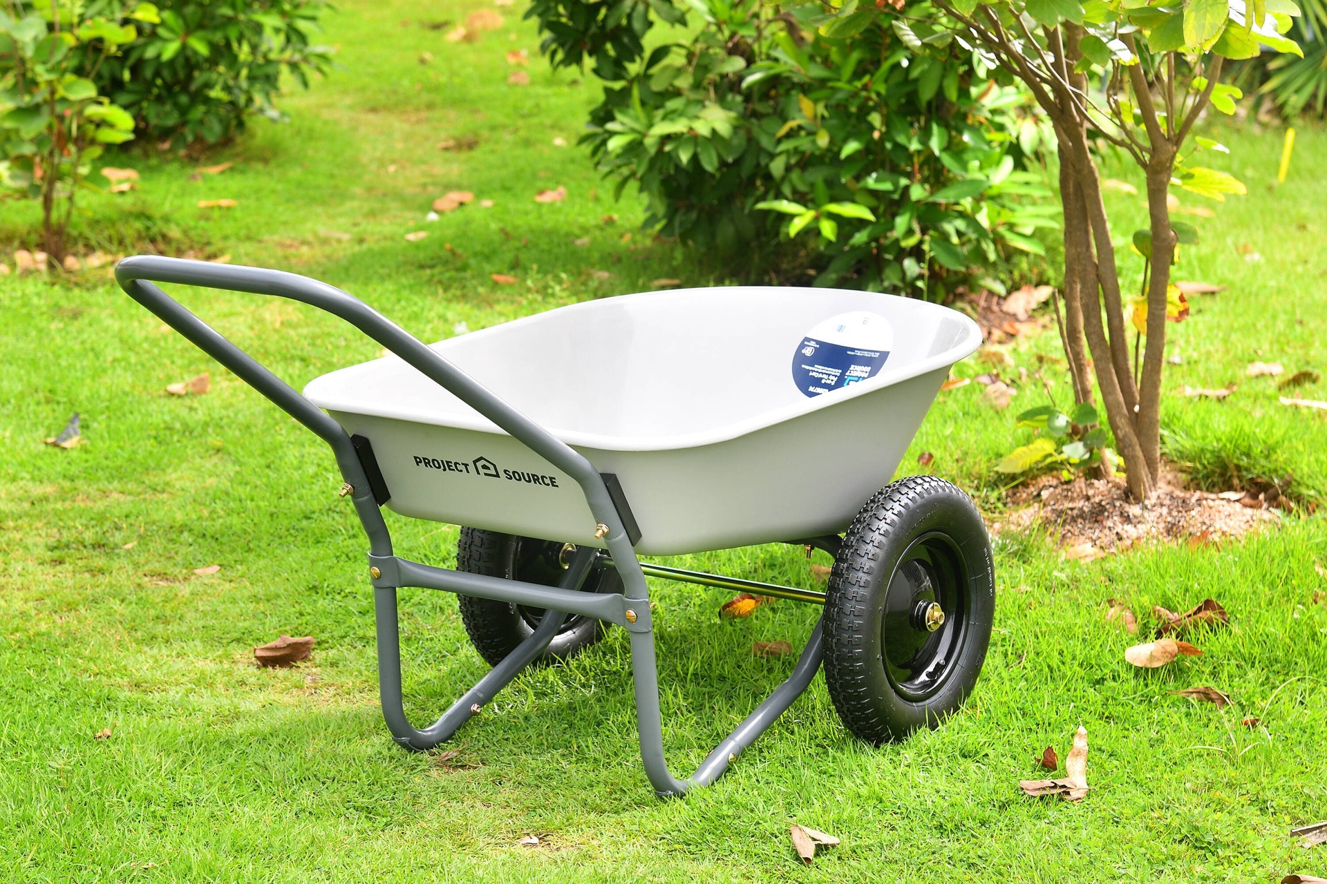 slide 5 of 6, Project Source 5-cu ft 2 Wheel Poly Push Wheelbarrow, 1 ct