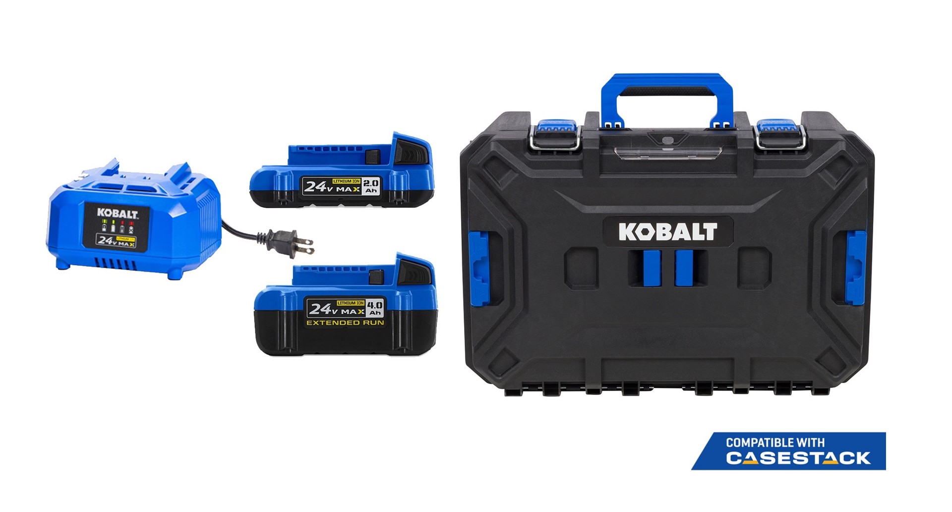 slide 2 of 6, Kobalt 24 -Volt 2 -Pack Lithium-ion ( 2 Ah 4 Ah Battery starter kit with toolbox ), 1 ct