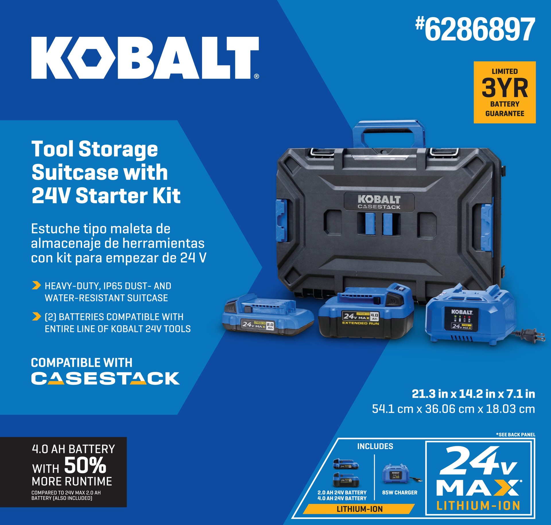 slide 4 of 6, Kobalt 24 -Volt 2 -Pack Lithium-ion ( 2 Ah 4 Ah Battery starter kit with toolbox ), 1 ct