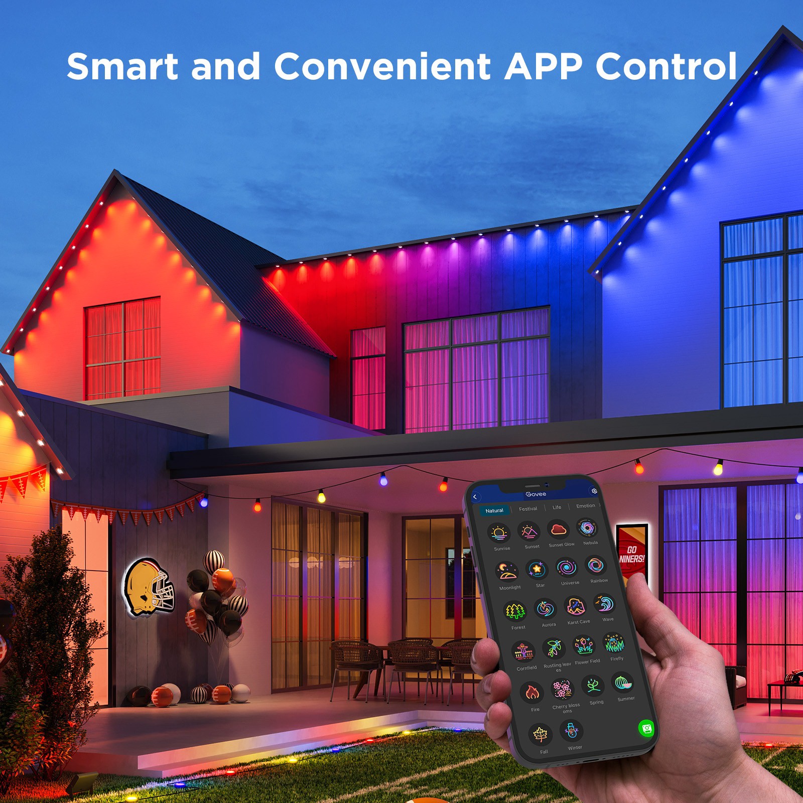 slide 5 of 6, Govee 100-ft Plug-in White Indoor/Outdoor String Light with Color changing -Light LED Mini Bulbs Bluetooth Compatibility Wi-Fi Compatibility, 1 ct