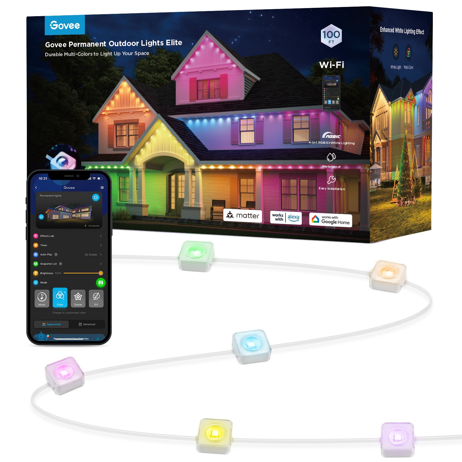 slide 1 of 6, Govee 100-ft Plug-in White Indoor/Outdoor String Light with Color changing -Light LED Mini Bulbs Bluetooth Compatibility Wi-Fi Compatibility, 1 ct