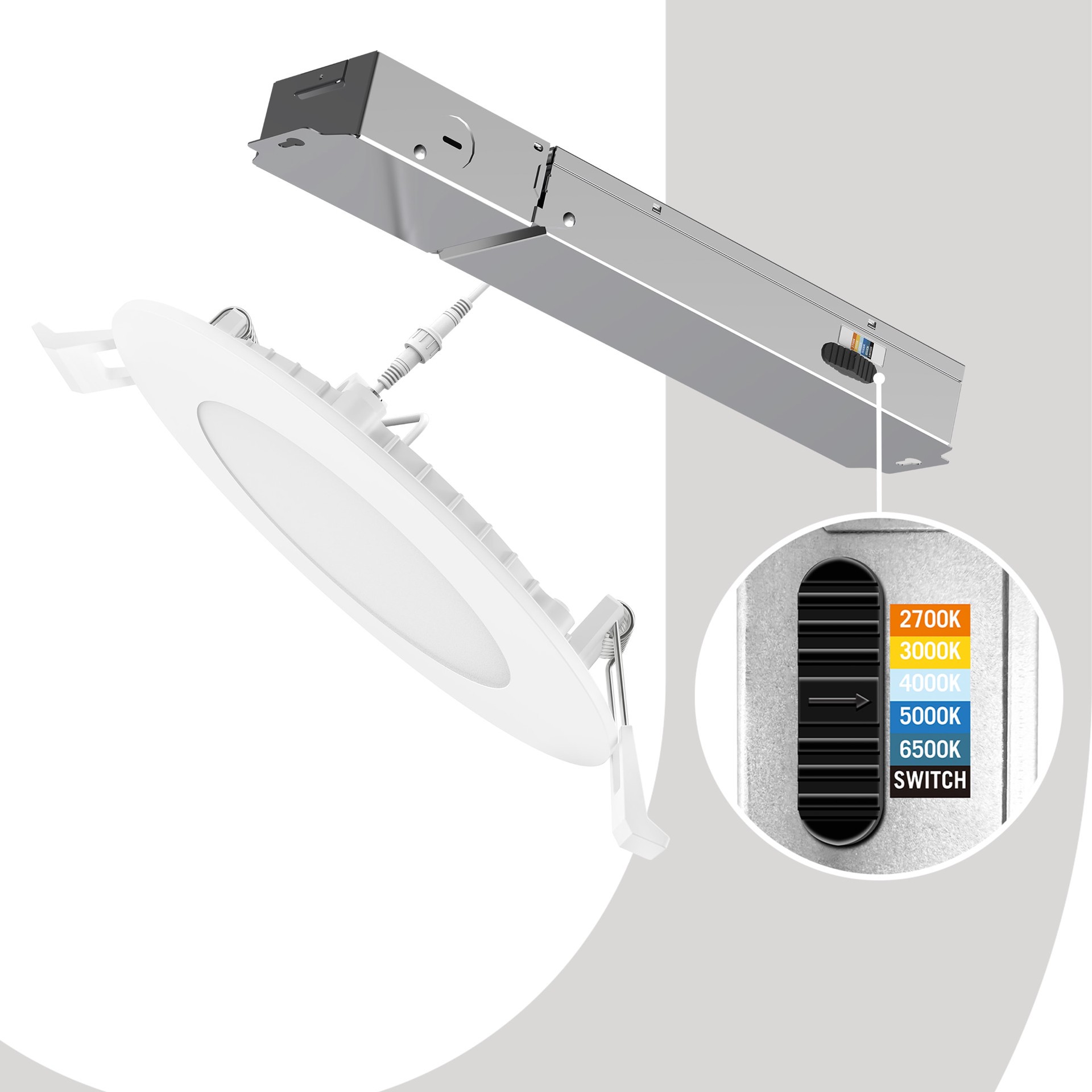 slide 6 of 6, Utilitech White 6-in 850 -Lumens Switchable white Round Dimmable LED Wet rated Recessed Downlight 6 -Pack, 1 ct