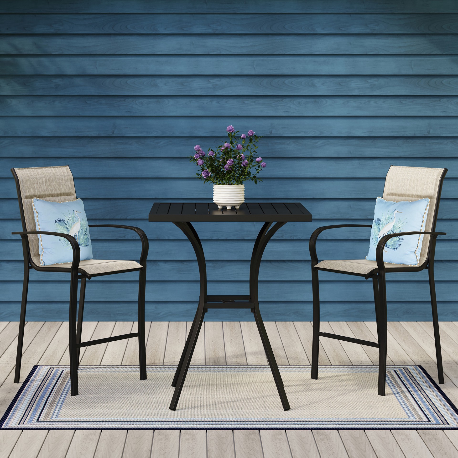 slide 3 of 6, Style Selections Pelham Bay Square Outdoor Bar height 32-in W x 32-in L with Umbrella Hole, 1 ct