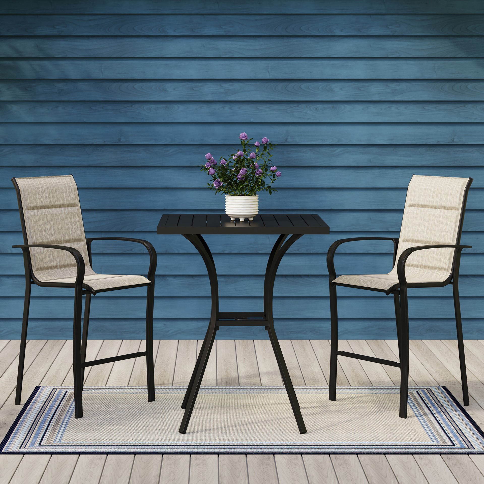 slide 4 of 6, Style Selections Pelham Bay Square Outdoor Bar height 32-in W x 32-in L with Umbrella Hole, 1 ct