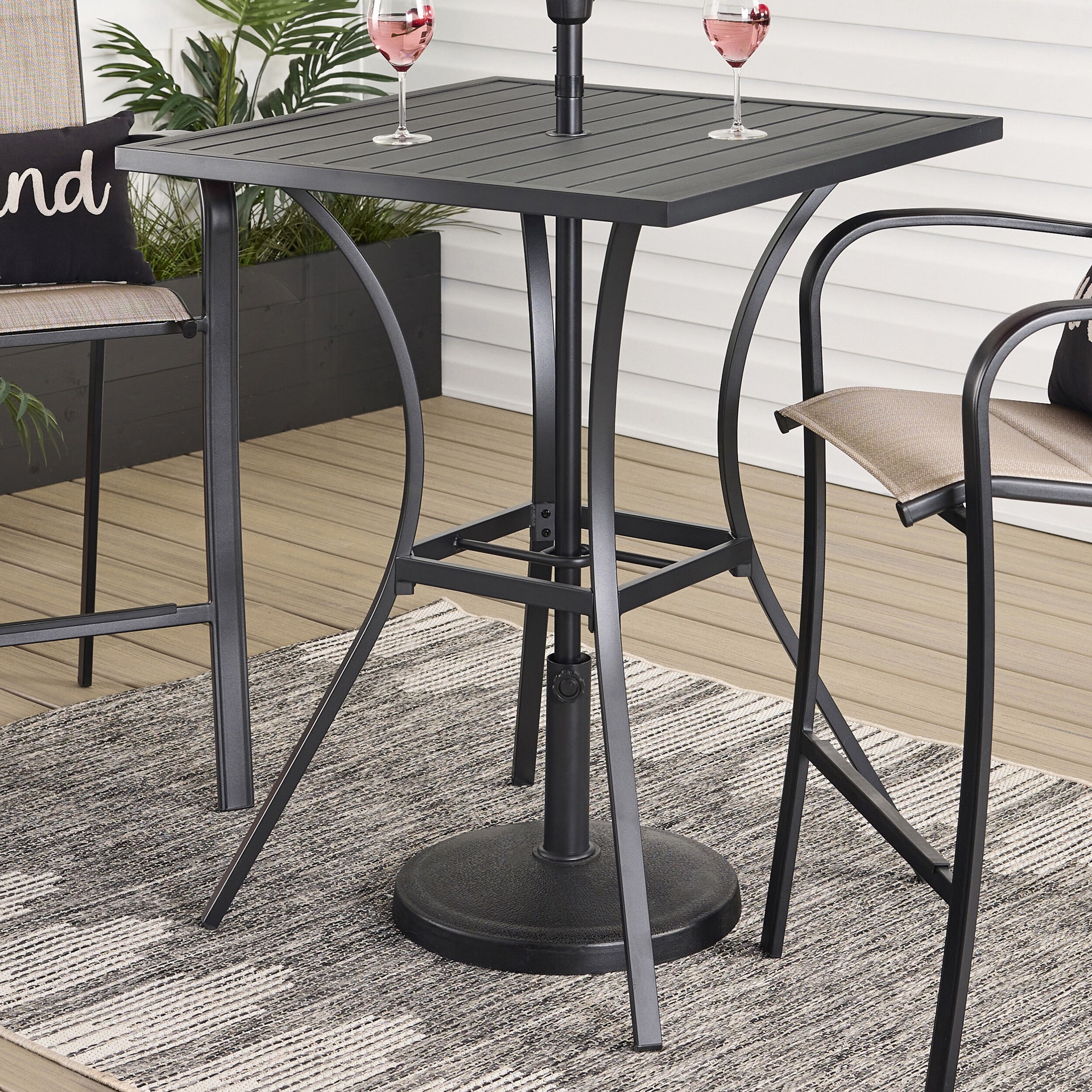 slide 5 of 6, Style Selections Pelham Bay Square Outdoor Bar height Table 32-in W x 32-in L with Umbrella Hole, 1 ct