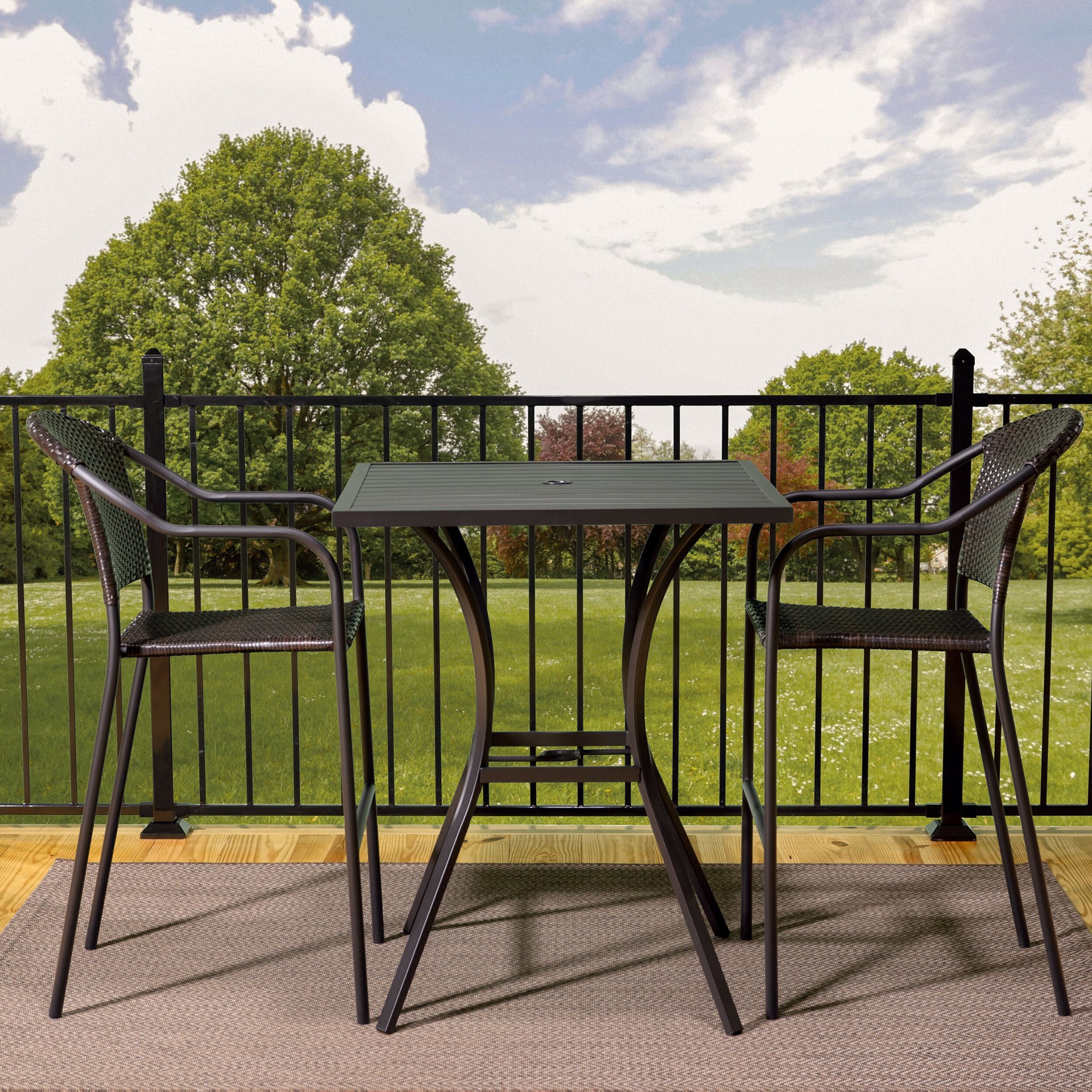 slide 5 of 6, Style Selections Pelham Bay Square Outdoor Bar height 32-in W x 32-in L with Umbrella Hole, 1 ct